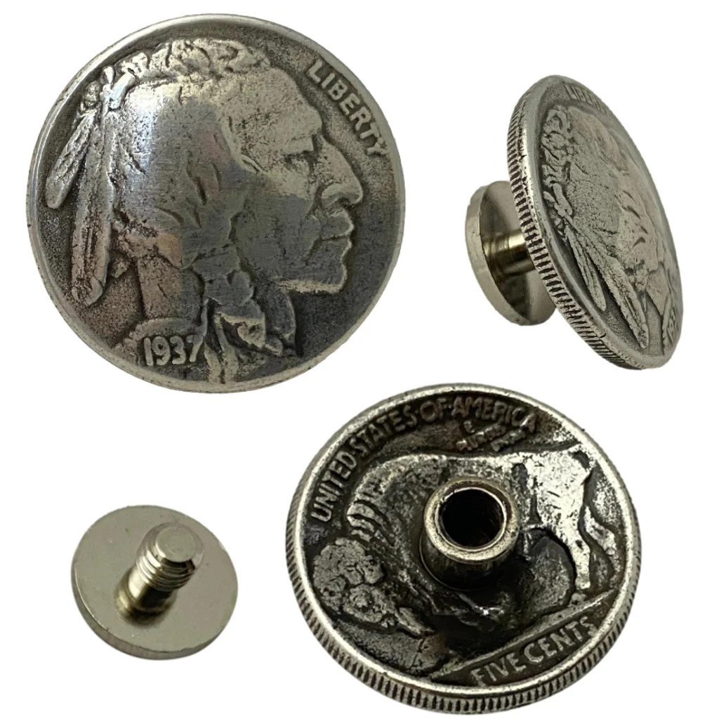 4 Pack Indian Head and Buffalo Nickel Screw Back Conchos - 3/4"