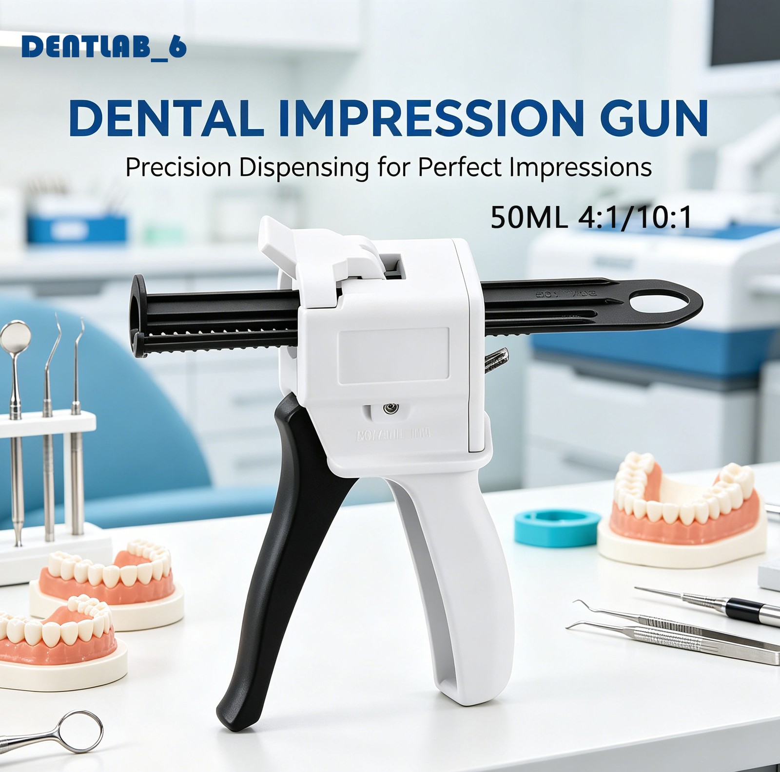 Dispenser Gun Dental Impression 50ML Cartridge Dispenser Delivery Gun 10:1/4:1