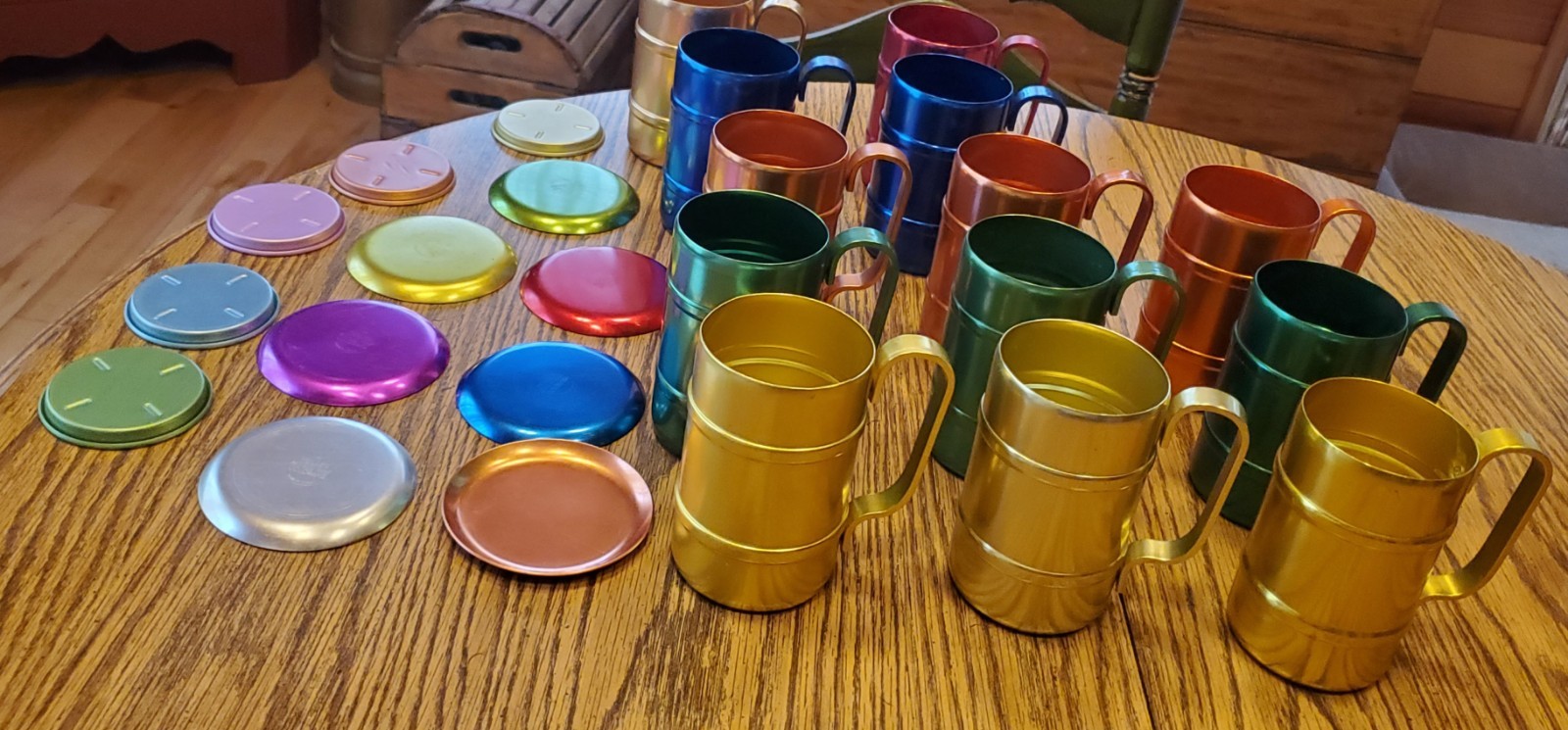 Lot Of 13 Emson-ware Aluminum Mugs/7 Coasters/5 Lids