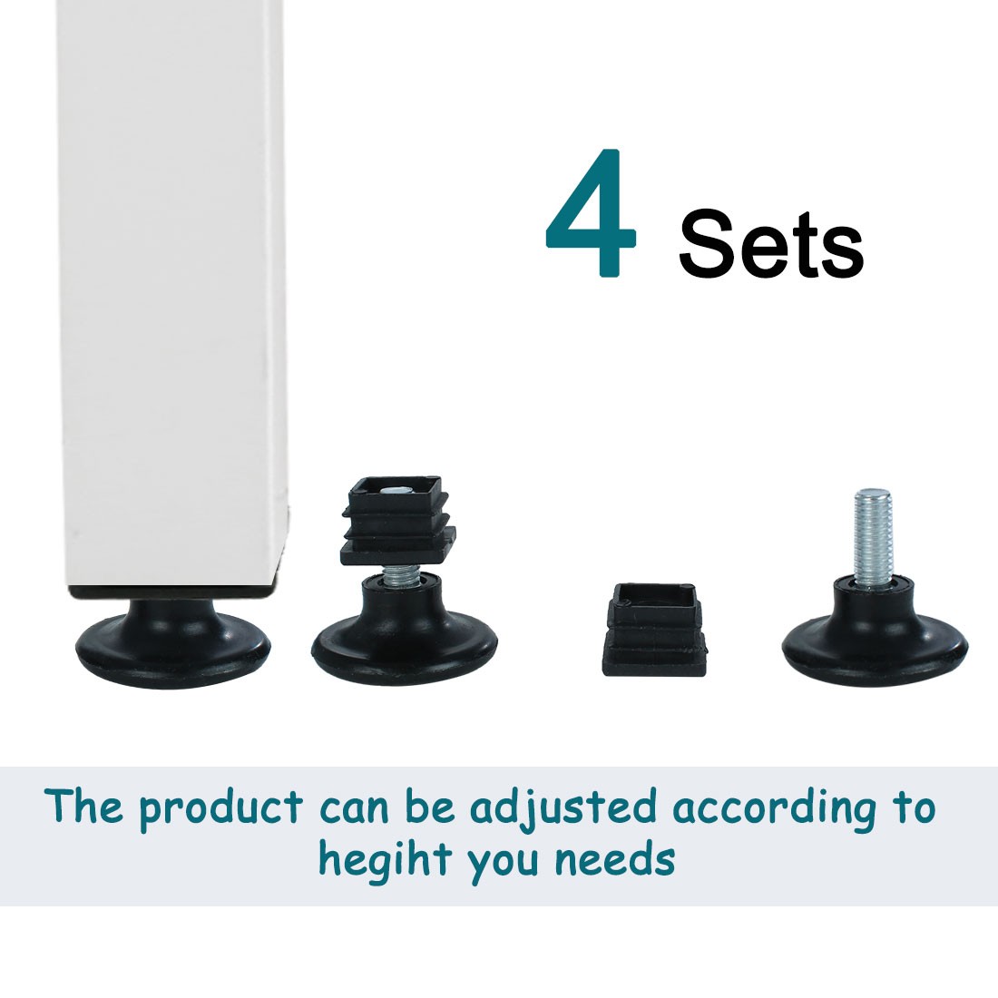 Adjustable Feet 20 x 20mm Square Inserts Furniture Glide 4 Sets