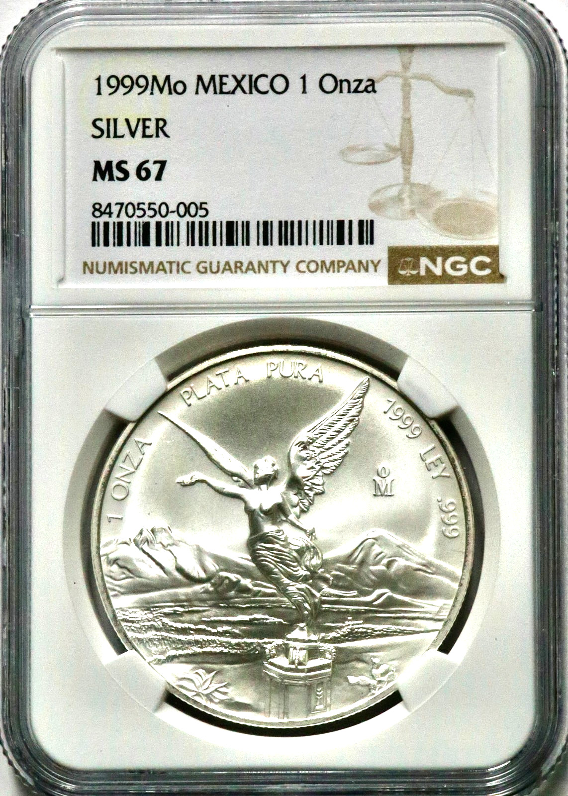 1999Mo Mexico Silver 1 Onza - NGC MS 67 R1088