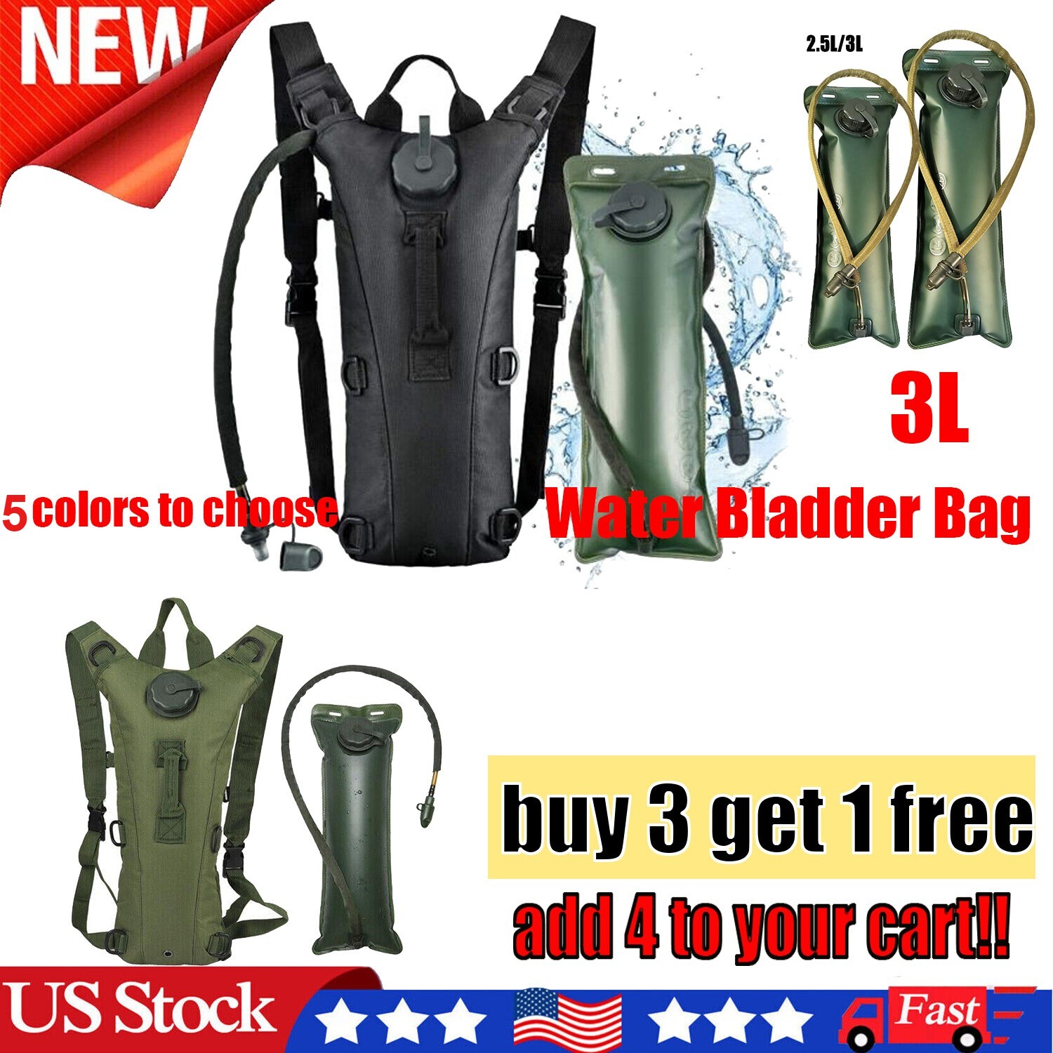 3L Hydration Pack with Water Bladder - Tactical Backpack for Hiking, Camping