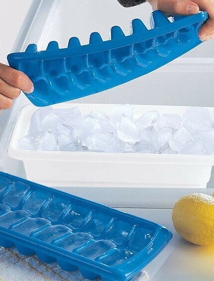 4-Pack Stackable Ice Cube Trays BPA Free 12 Cubes Each White & Blue Multi-Use
