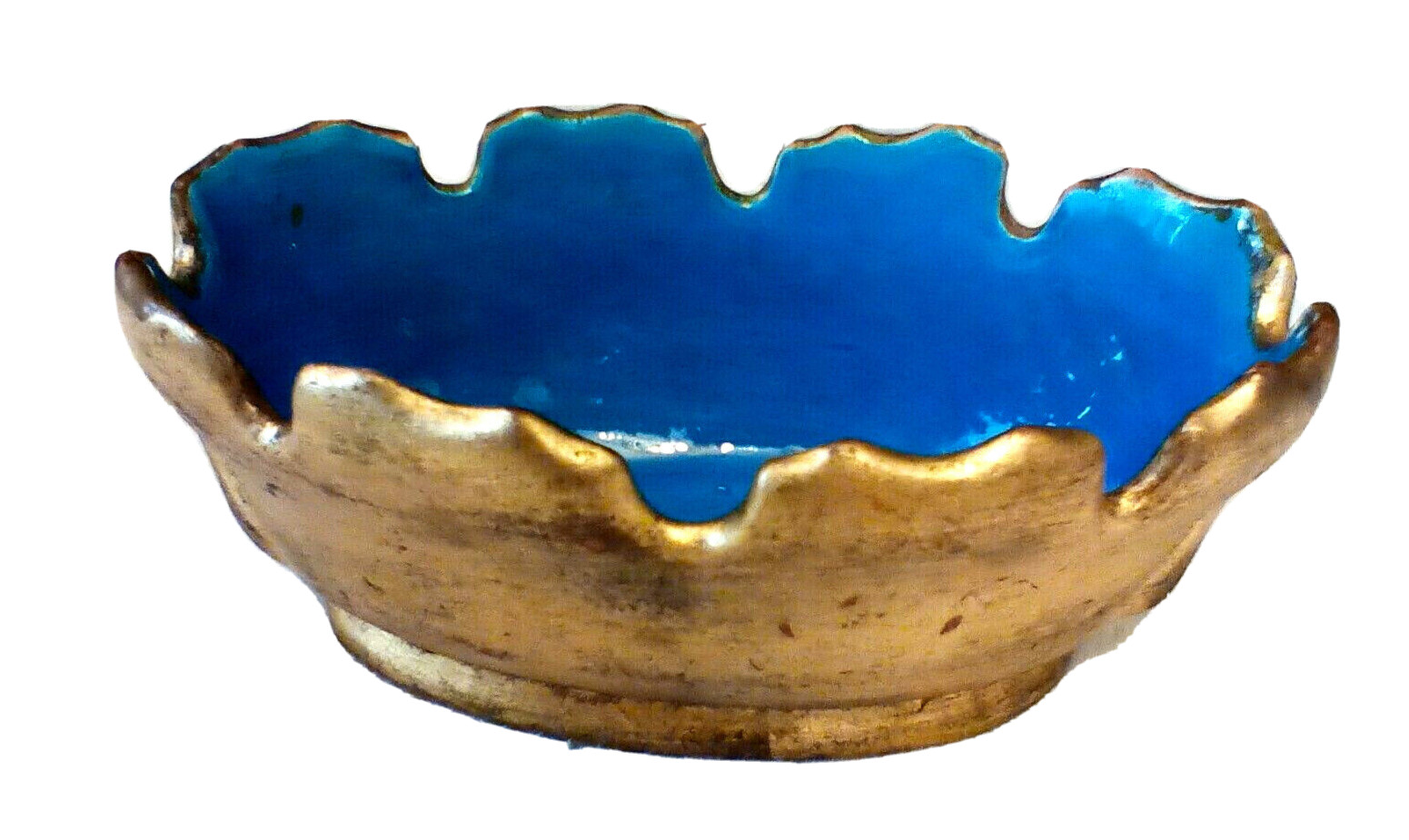 VINTAGE GOLD COBALT BLUE PLANTER BOWL CENTERPIECE HOLLWOOD REGENCY MCM 10"