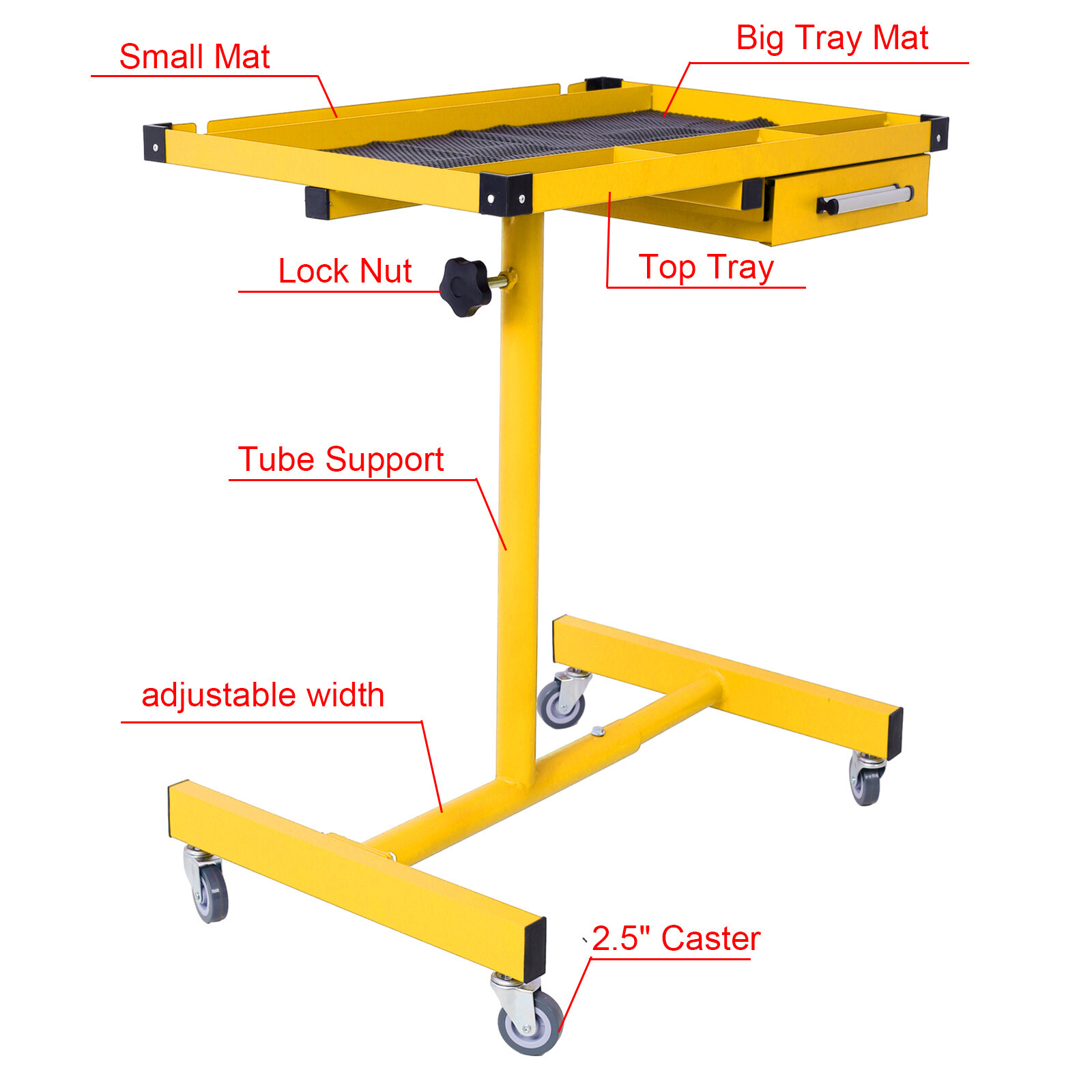 Heavy Duty Adjustable Work Table with Drawers Rolling Tool Tray with Wheels