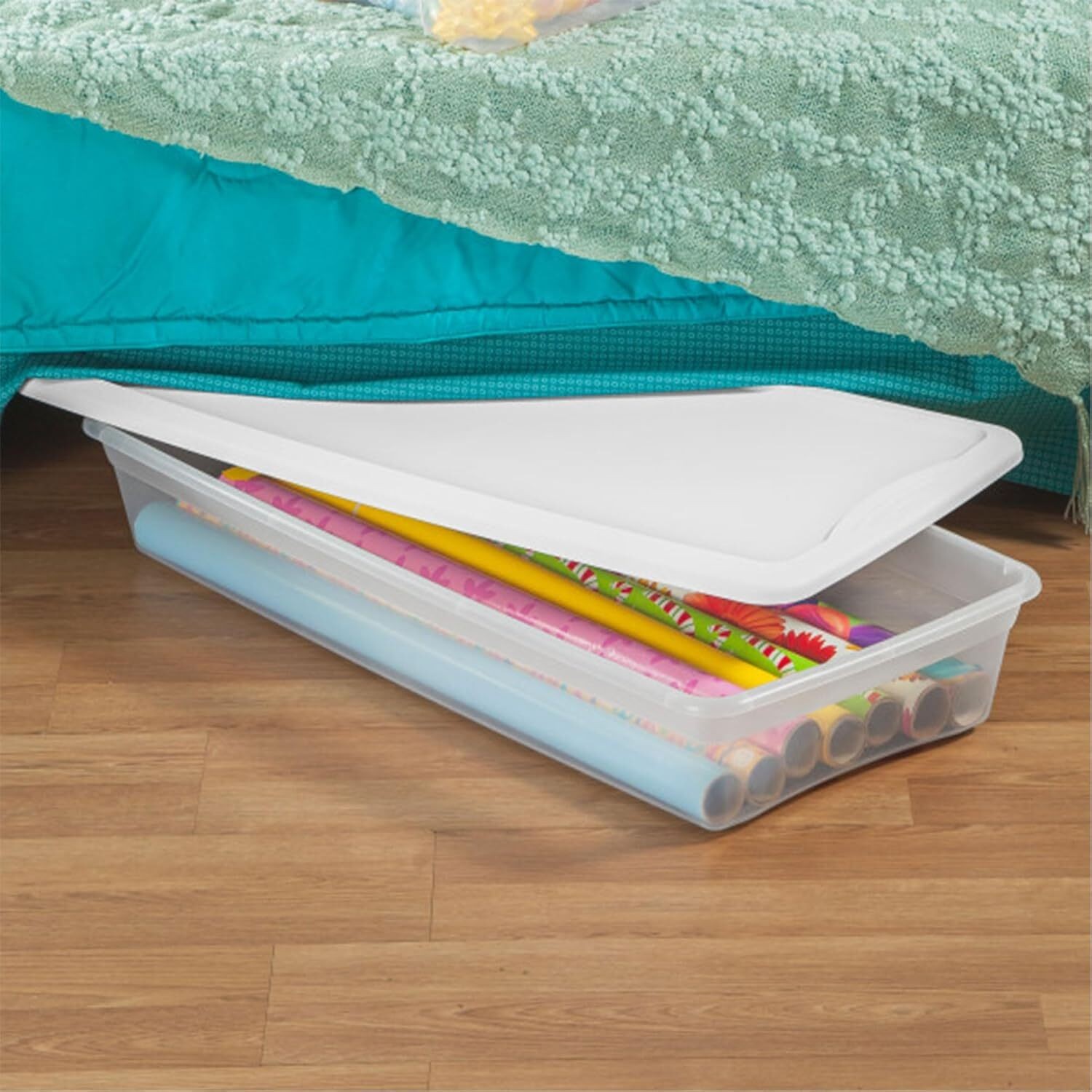 6 Pack Stackable Storage Bin with Lid Clear Plastic Box 41 Quart Lightweight
