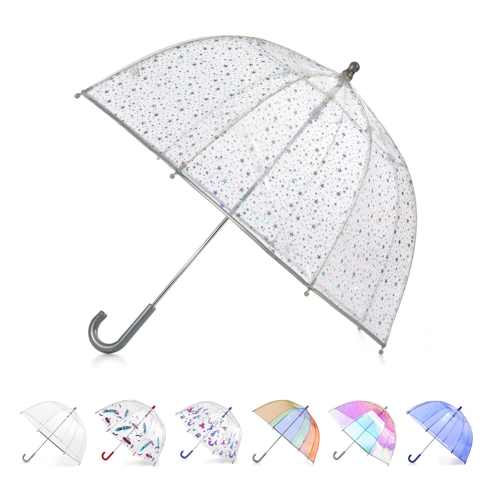 Clear and Transparent J Hook Handle Stick Umbrella Dome Little Stars