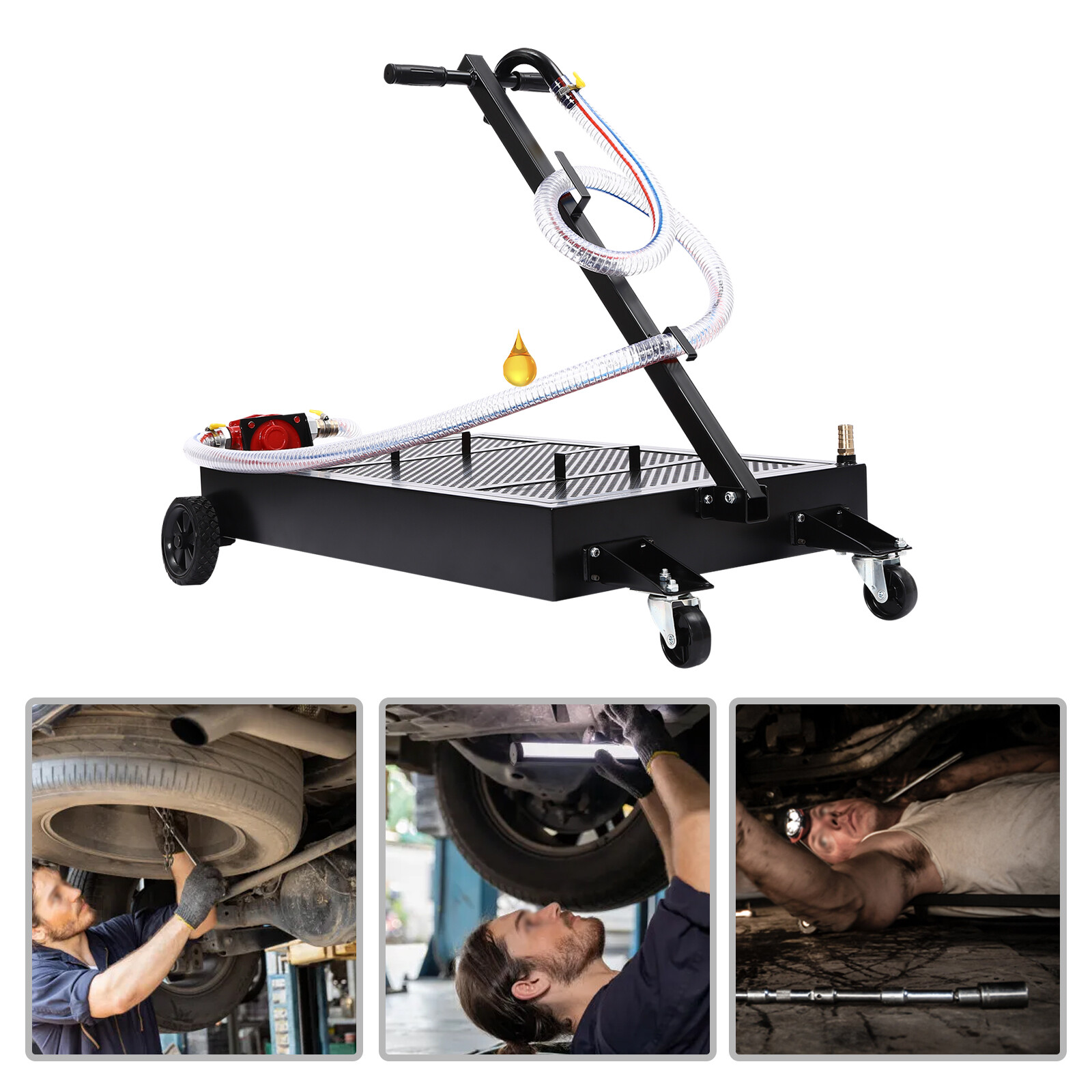 Oil Drain Pan 15 Gallon Oil Drain Tank Oil Change Pan with Manual Rotary Pump