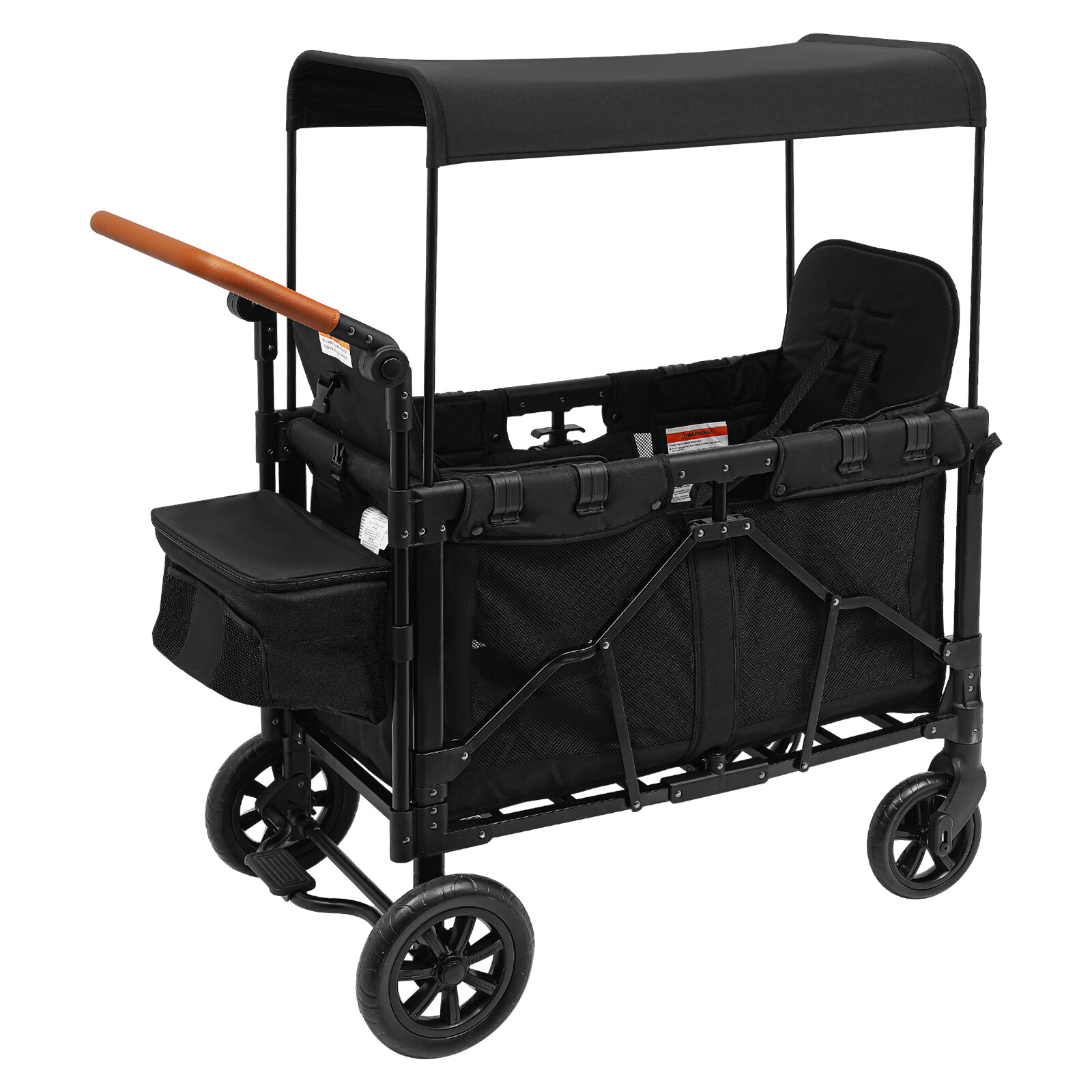 2 Kids Wagon Cart 2-Seat Stroller Wagon Collapsible Quad with Canopy For Travel