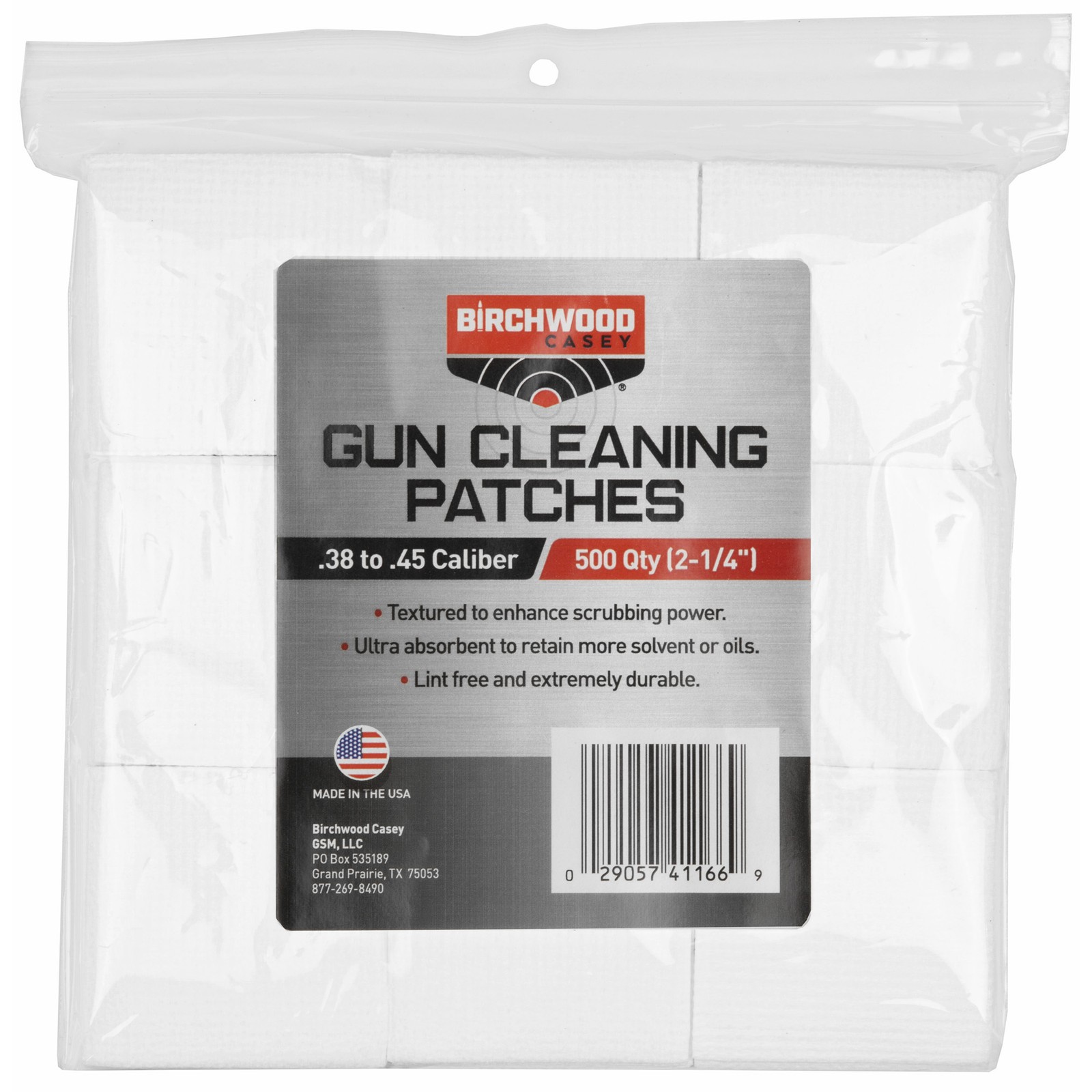 Birchwood Casey Cleaning Patches 2_" 9MM .38-.45 Cal Lint-Free 500 Count White