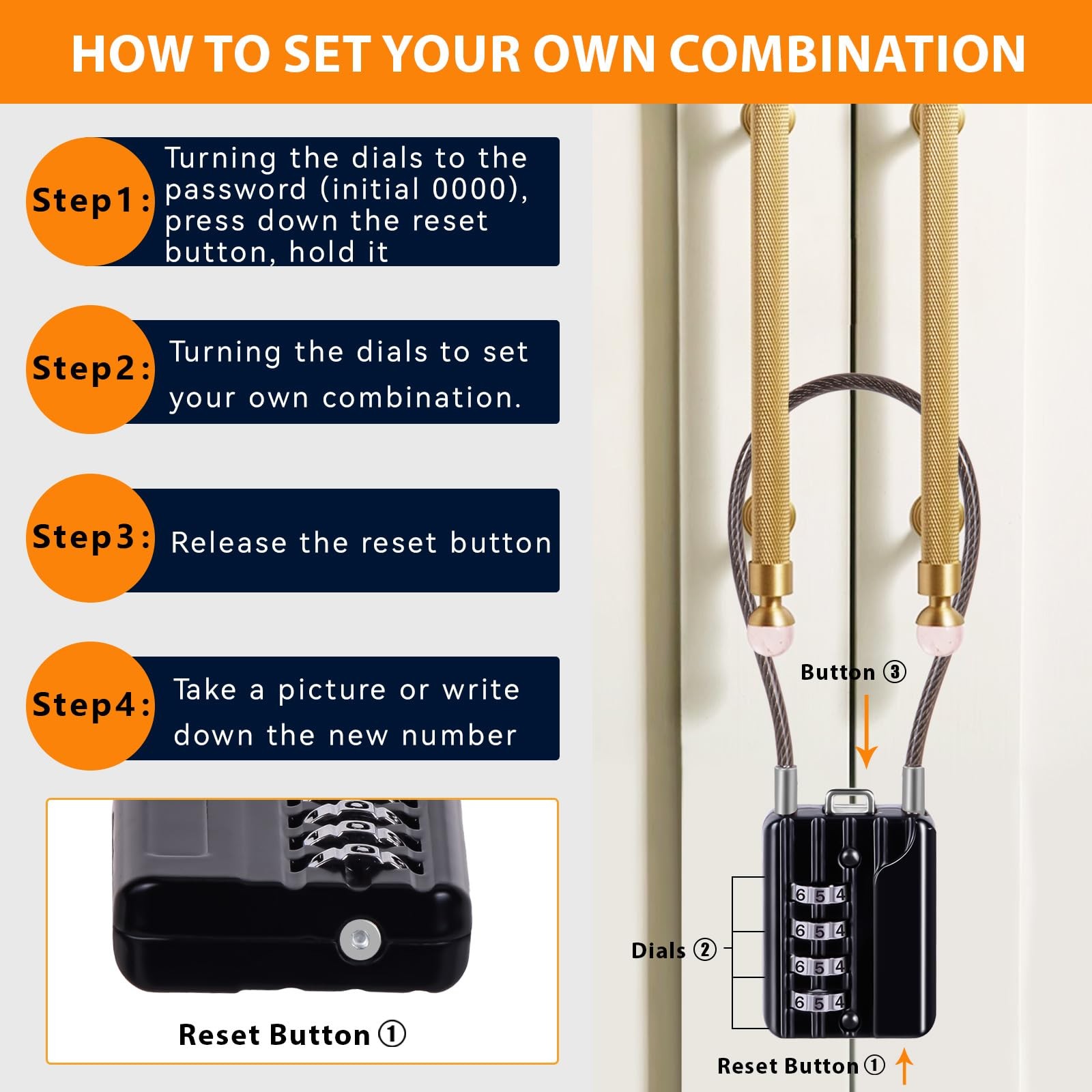 Sepox Compact Design Resettable Combination Padlock 4 Digit 30Mm 1-3/16 Width