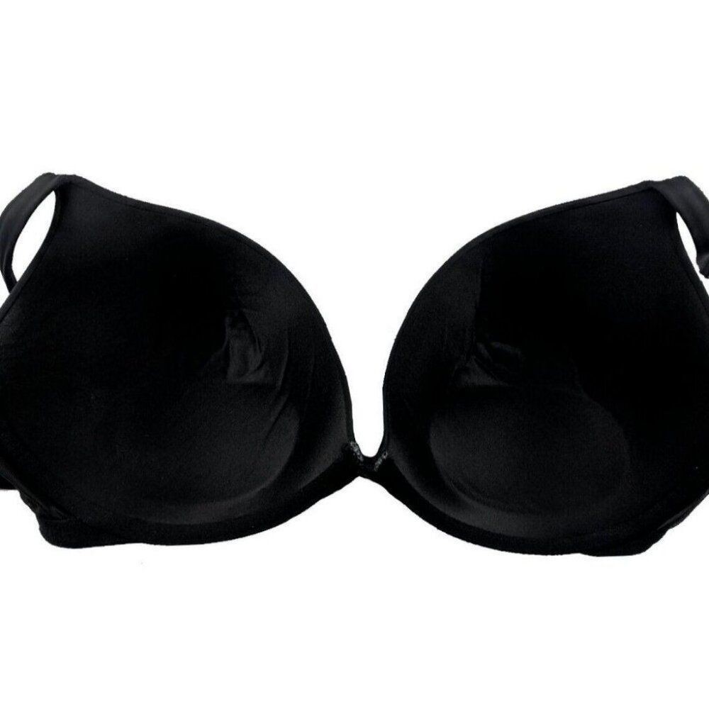 Lane Bryant Cacique Smooth Boost Plunge Bra Solid Satin Size 42DDD Black NWOT