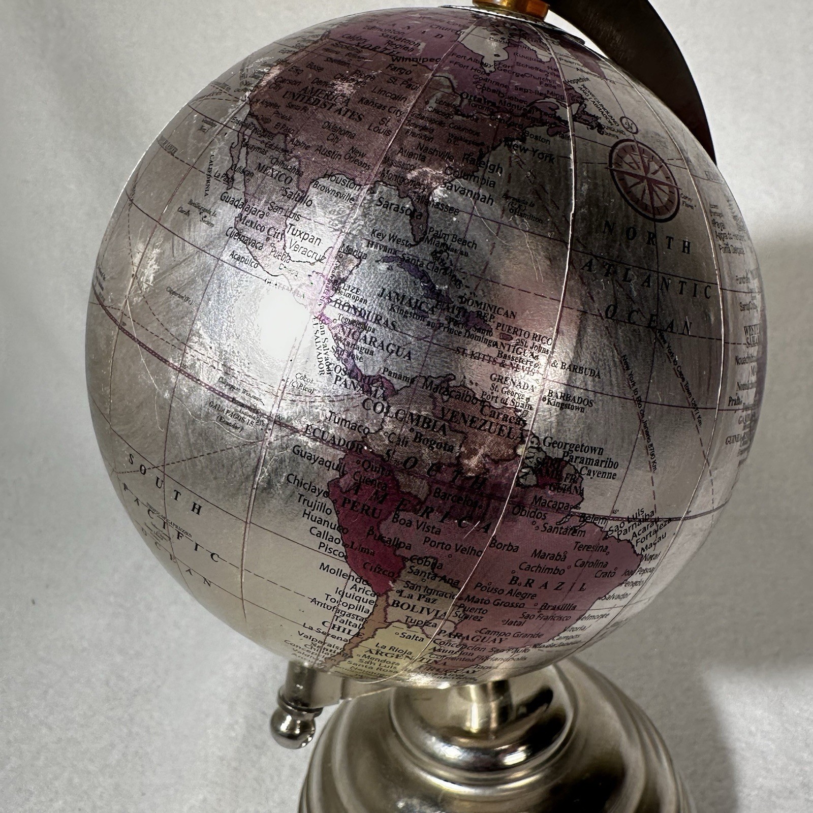 Globe On Axis with Base Silver & Purple Travel Decor