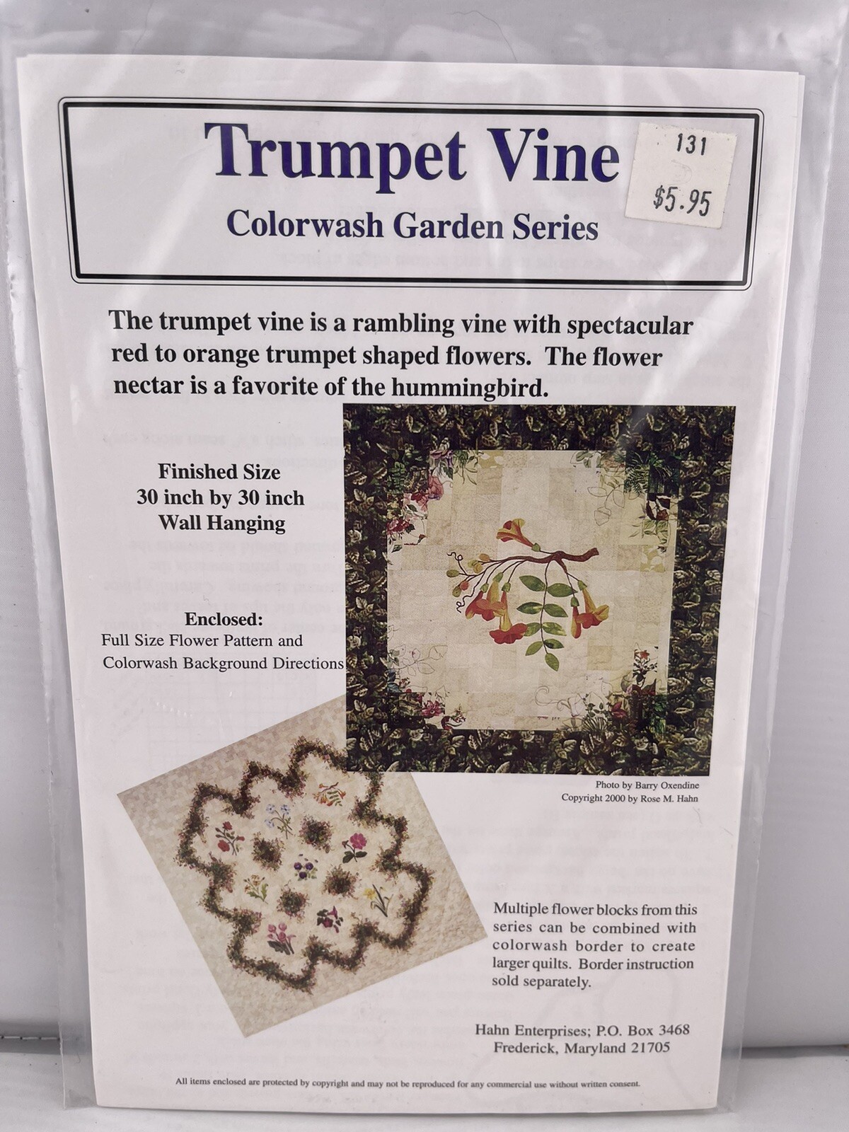 Trumpet Vine Colorwash Garden Series Quilt Pattern Hahn Enterprises 2000 Floral