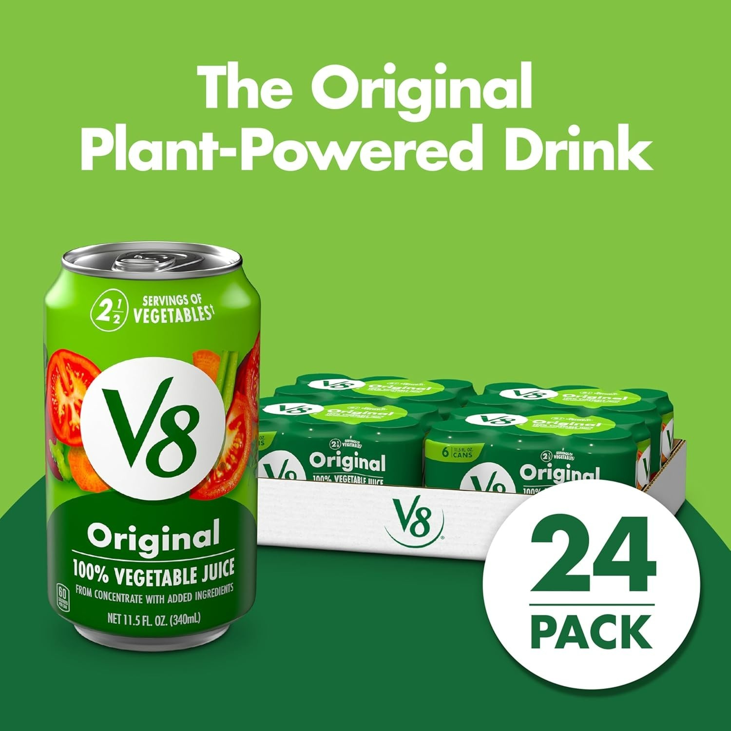 24 Single-Serve Vegetable Juice Cans, 100% Juice – No Added Sugars