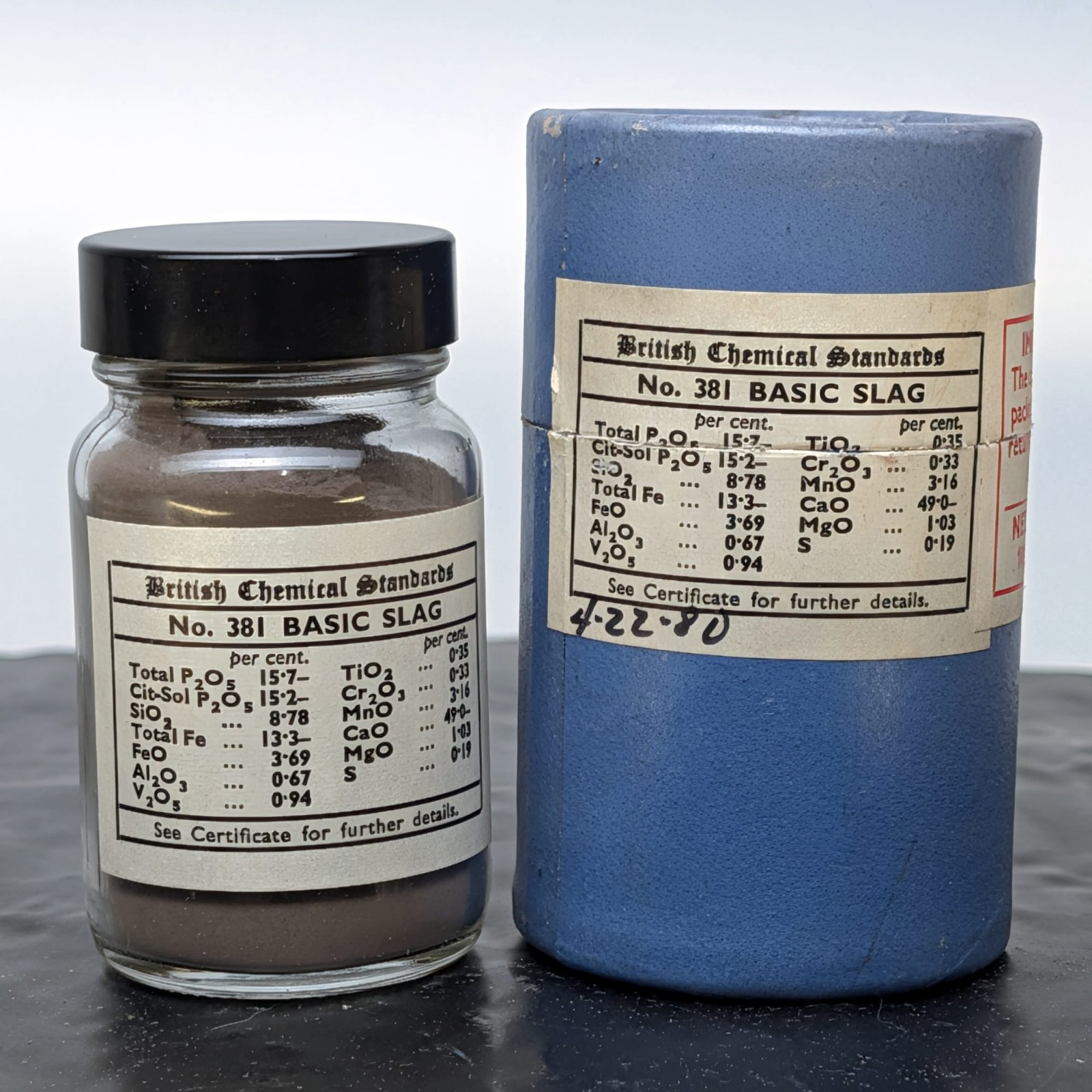 British Chemical Standards 381 Basic Slag Reference Material Full Bottle âï¸