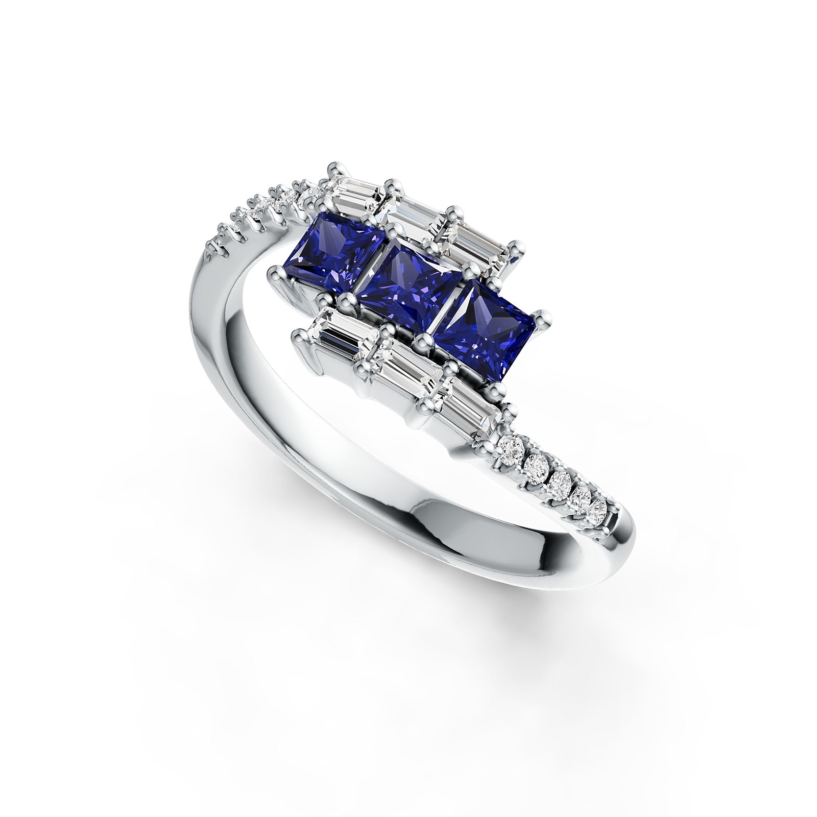 Sterling Silver Semi Mount Ring Setting Princess SQ 3X3mm with White Topaz