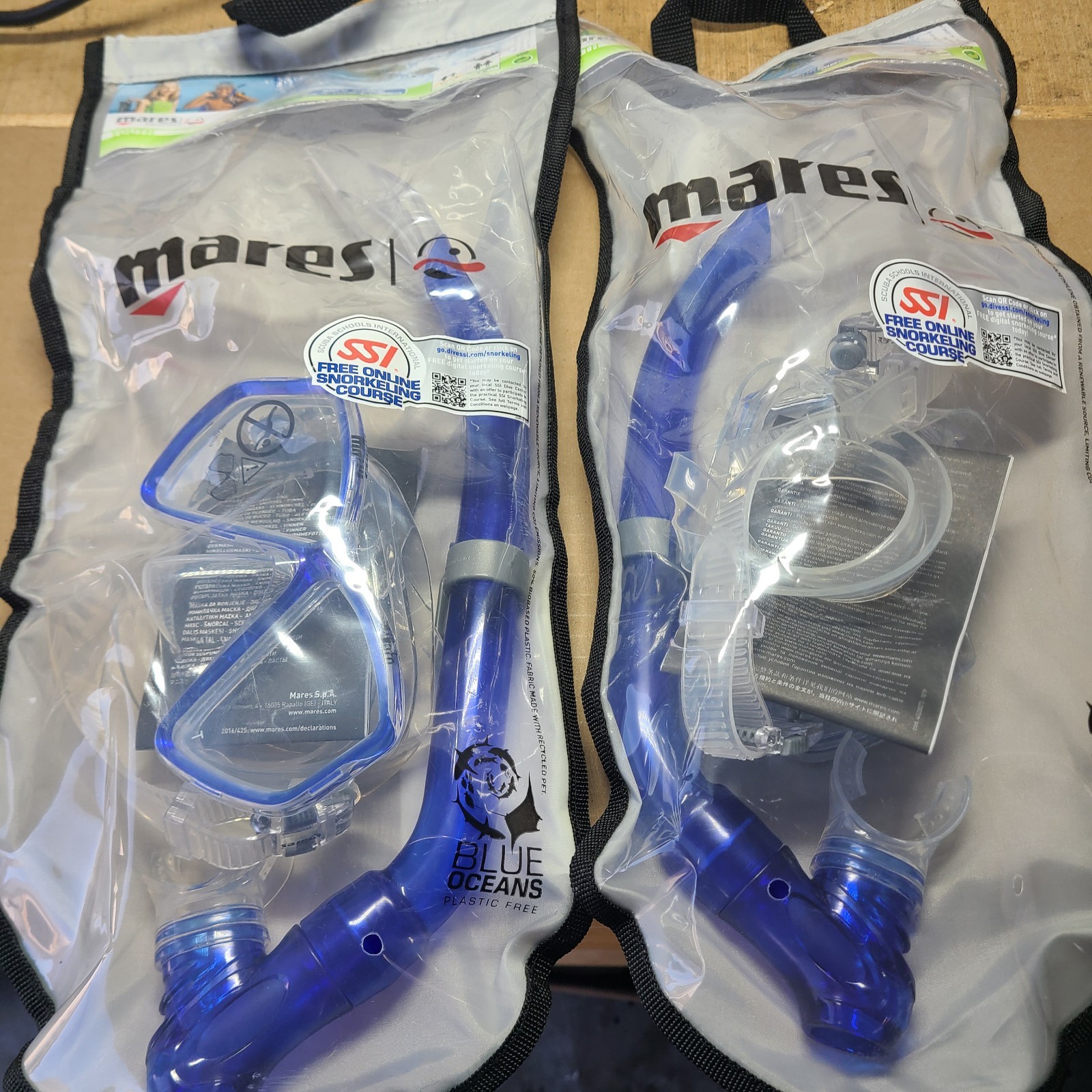 2 Pack Mares Snorkeling Mask & Snorkel Set Pirate Silicone Clear Blue youth 8-14