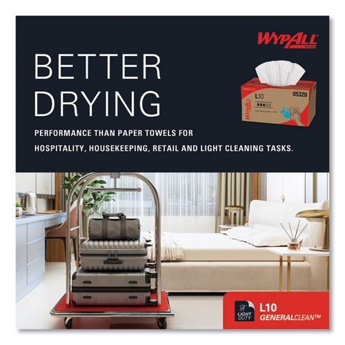 WypAll L10 Towels, POP-UP Box, 1-Ply, 9 x 10.5, White, 125/Box, 18 Boxes/Carton