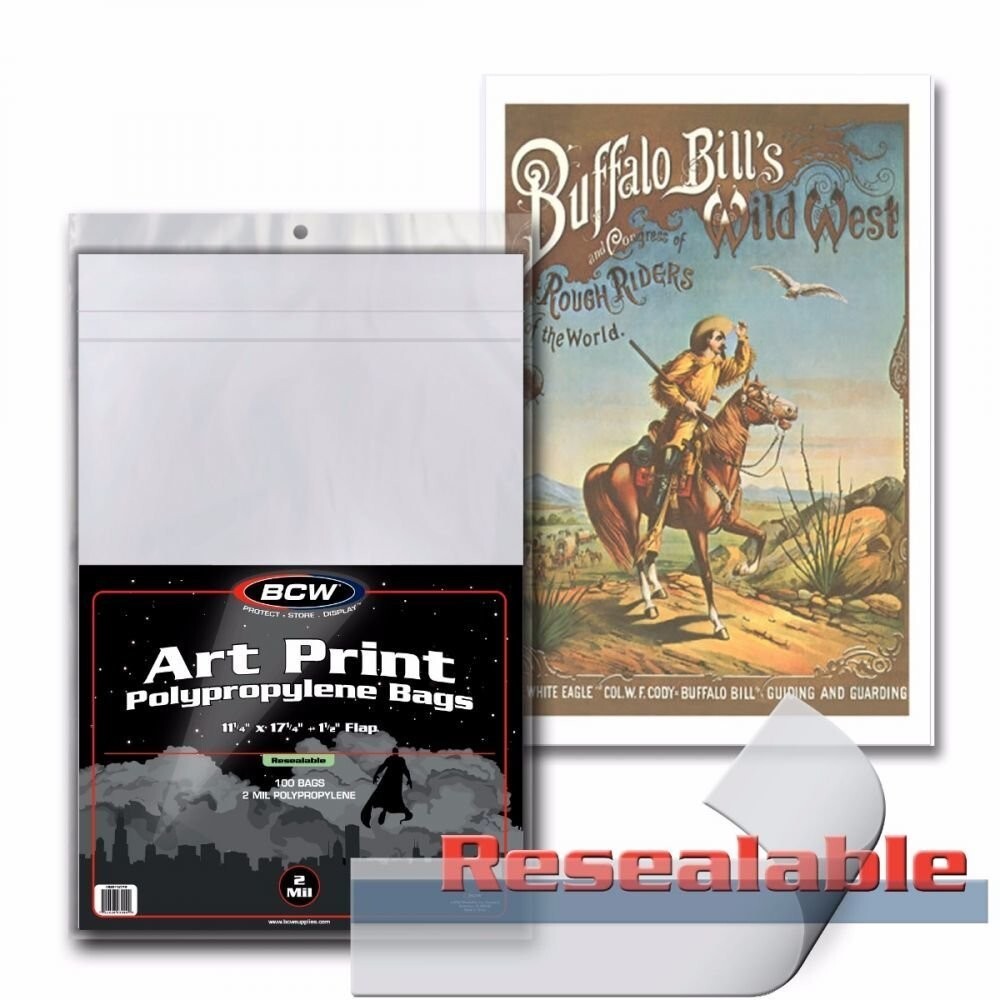 BCW Art Print Bags 100 CT. 11-1/4" X 17-1/4" Resealable Acid-Free 1-BAG-11X17-R