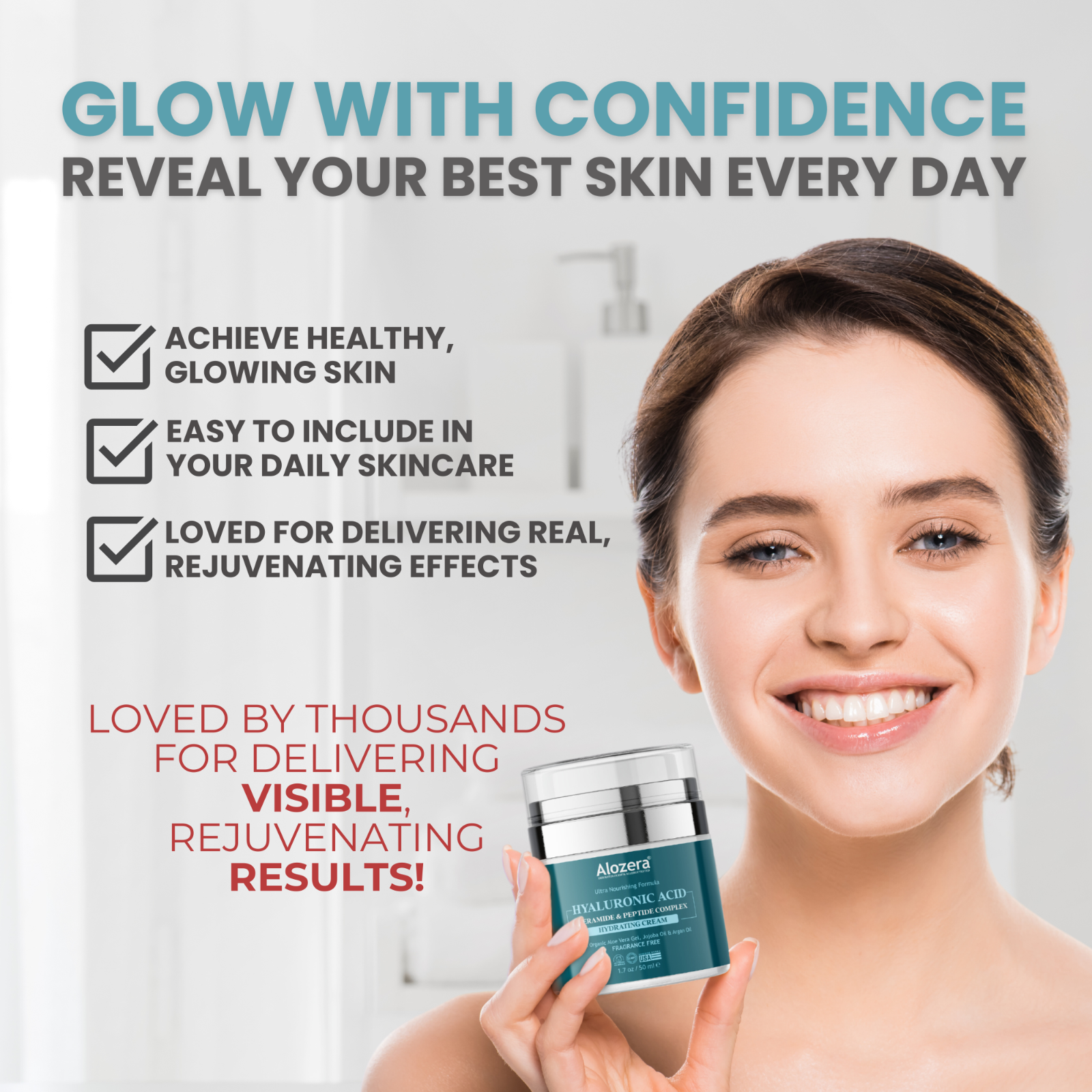 Alozera Hyaluronic Acid Face Cream - Deep Hydration & Anti-Aging, 1.7 oz