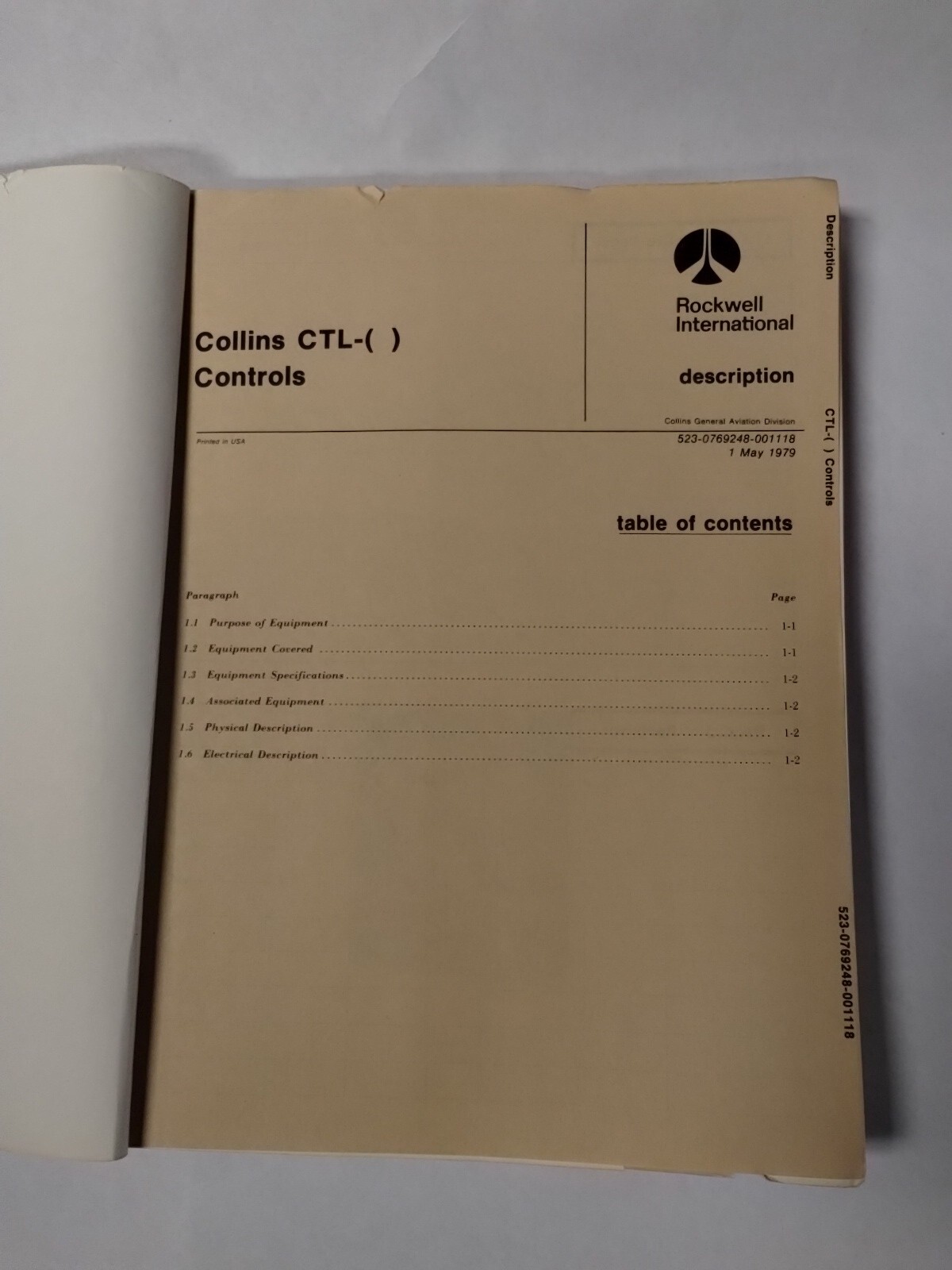Collins CTL- ( ) Controls Instruction Book 523-0769247-00111A-Original