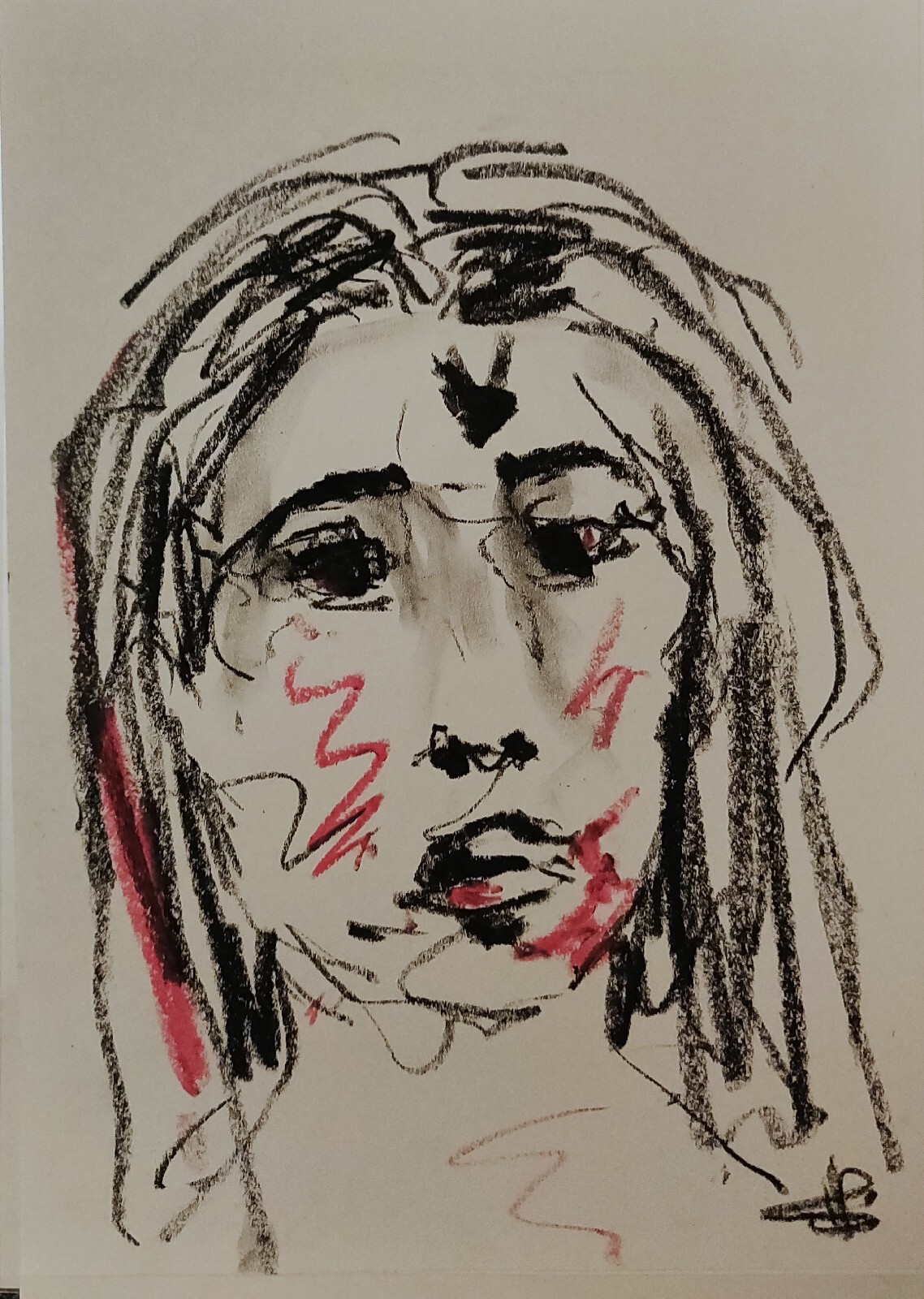 Portrait Girl Oil Pastel Drawing 12X8" MINIMALISM VIVEK MANDALIA Collectible COA