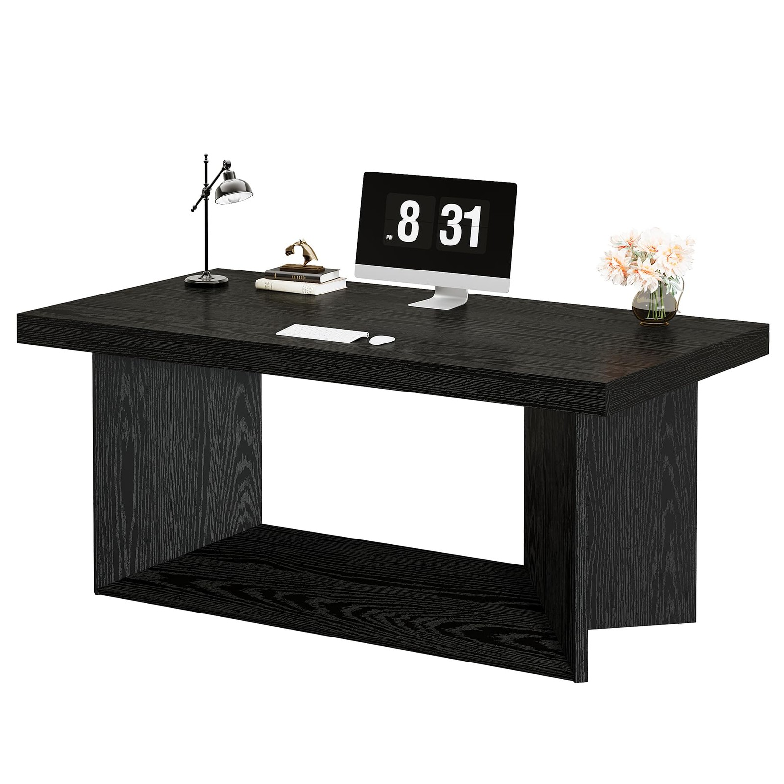 63英寸大号行政重型Pedestal Writing Desk 家庭办公 黑色