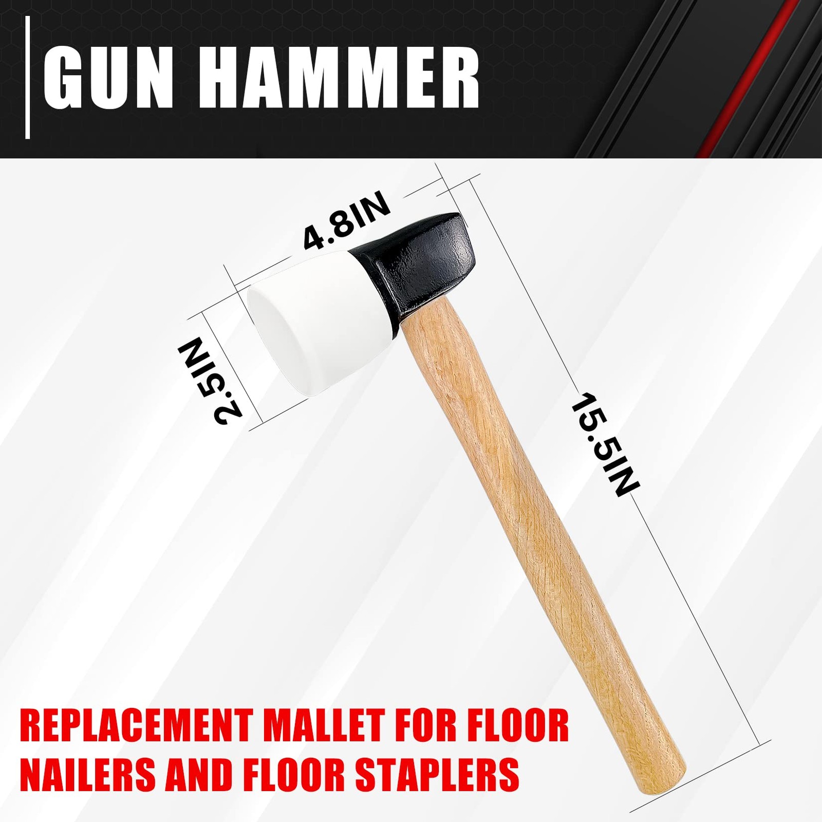 White Rubber Flooring Mallet with Replaceable Head,Non-Marring Head, Wood Han...