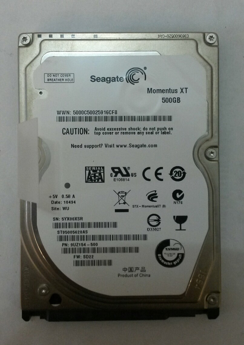 SEAGATE ST95005620AS P/N:9UZ154-500 F/W:SD22 Site:WU Laptop Drive 500GB SATA