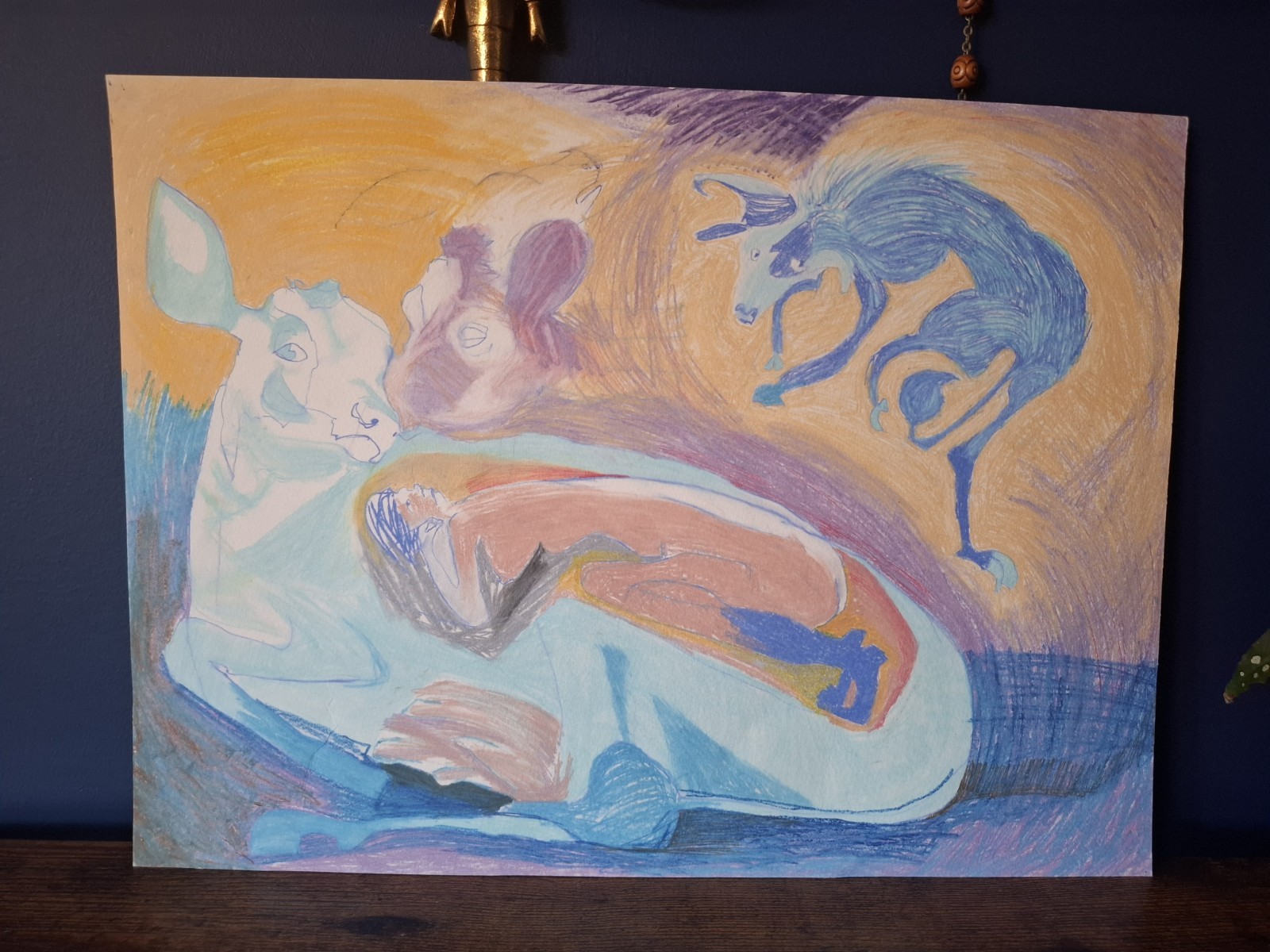 Original picture pastel on card emerging artist bethan roberts "cows" abstract