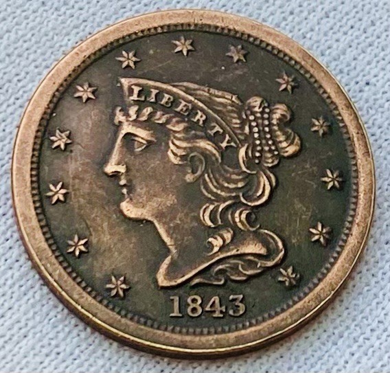 USA 1843 HALF CENT COOPER FANTASY TOKEN COIN.
