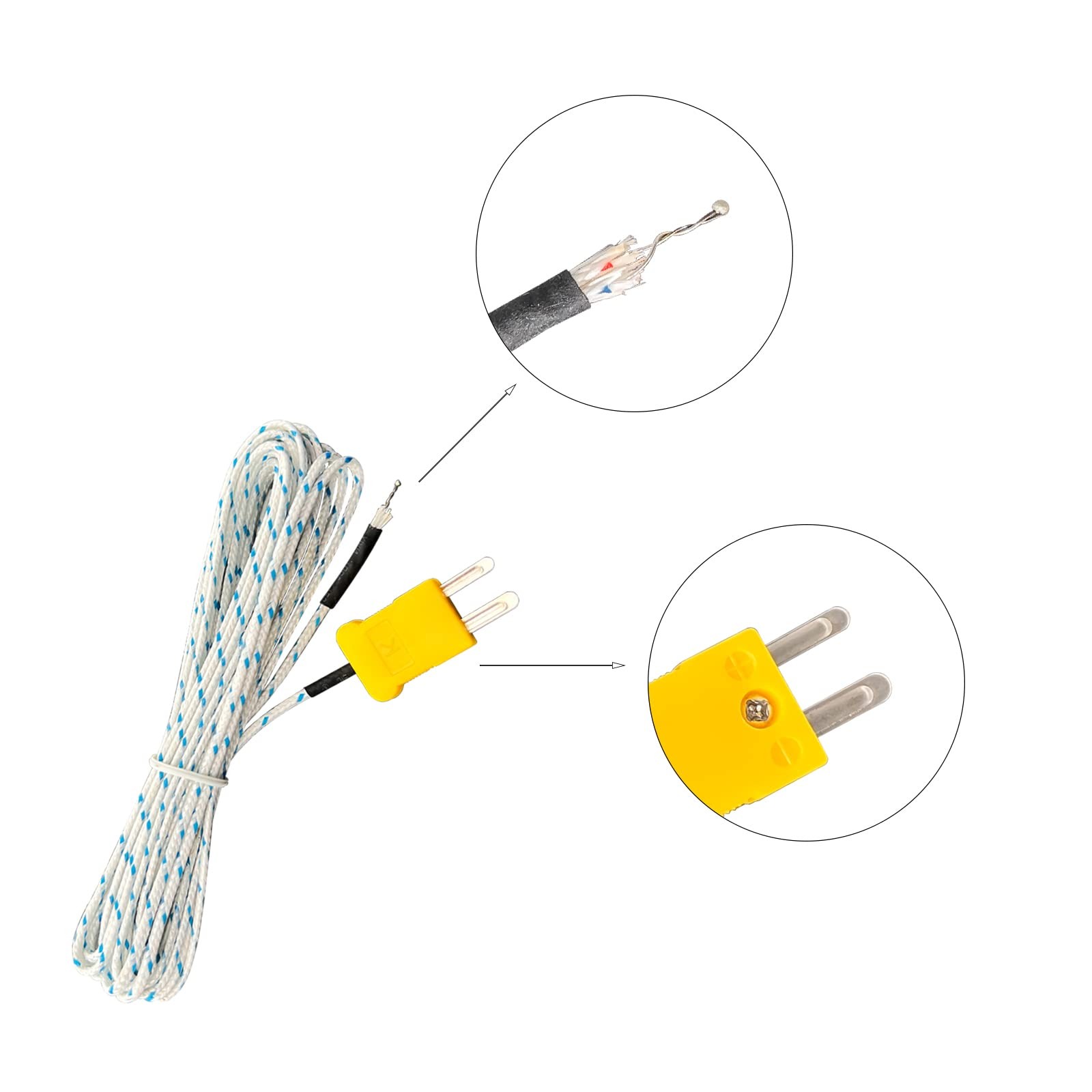 3 Pcs K Type Temperature Sensor Thermocouple Probe Copper Wire 5 Meter 16.4ft