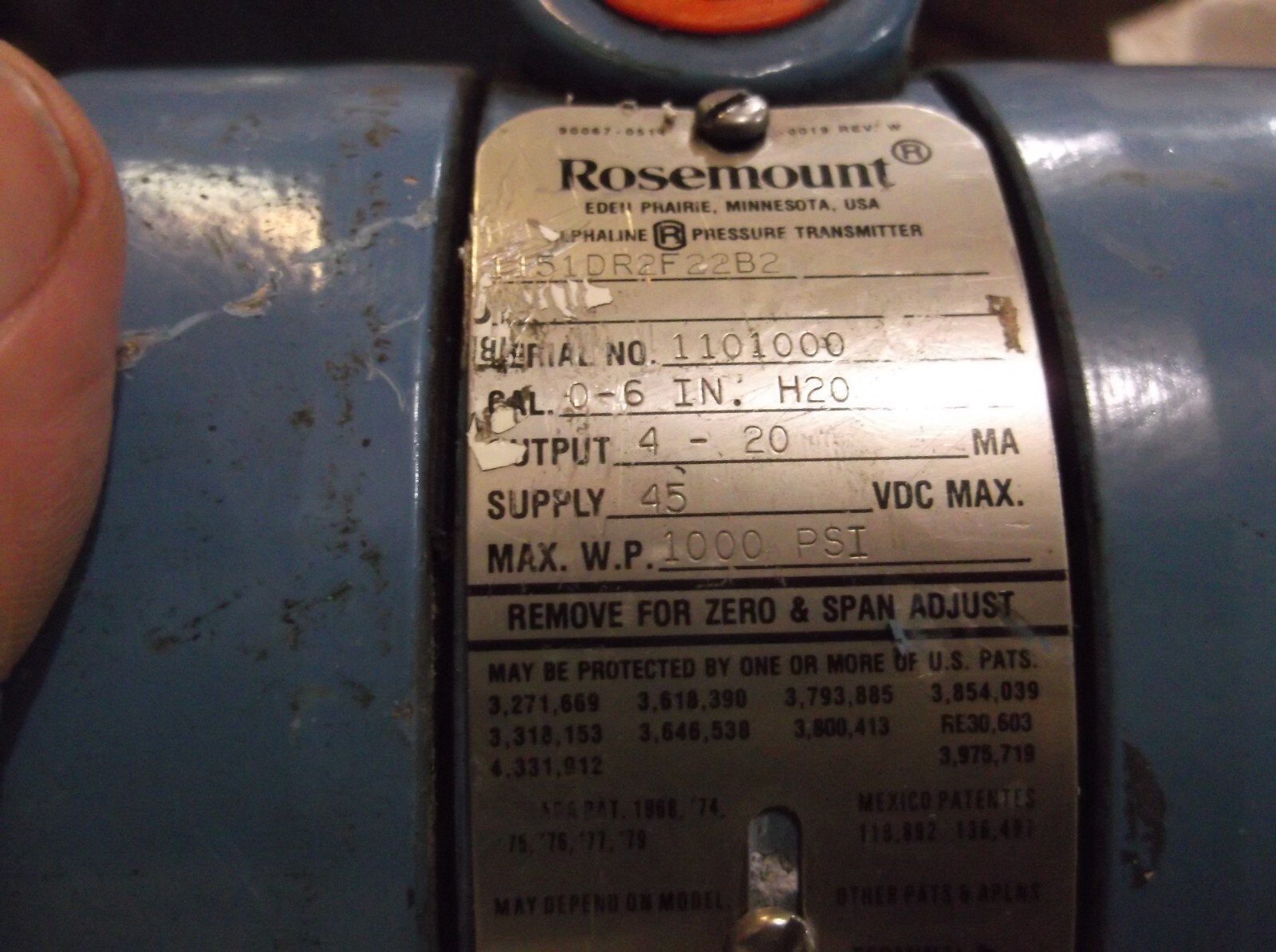 ROSEMOUNT 1151DR2F22B2 PRESSURE TRANSMITTER 1000 PSI MAX WP (711)
