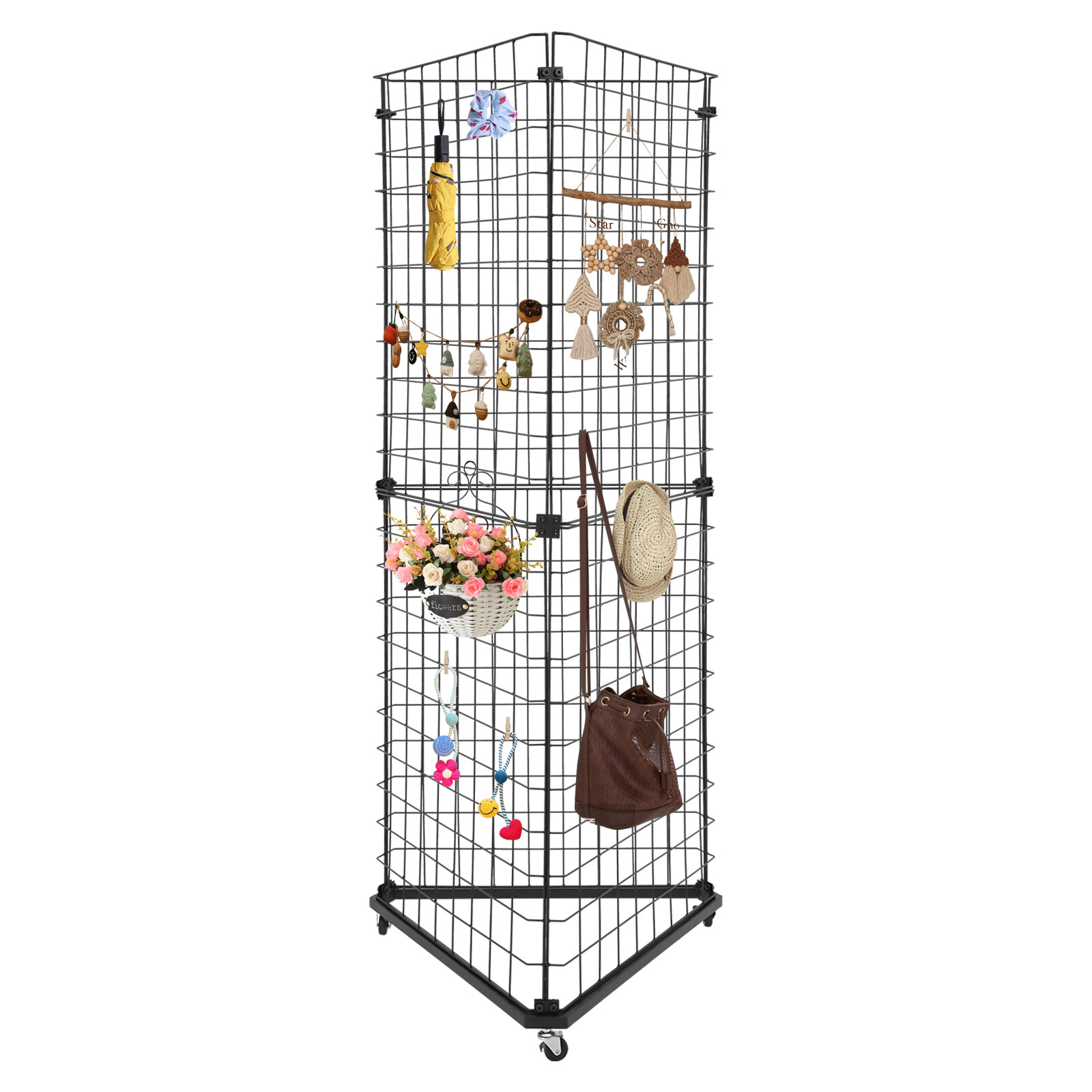 Wire Grid Panel Tower Triangle Display Stand Wire Grid for Retail Display Rack
