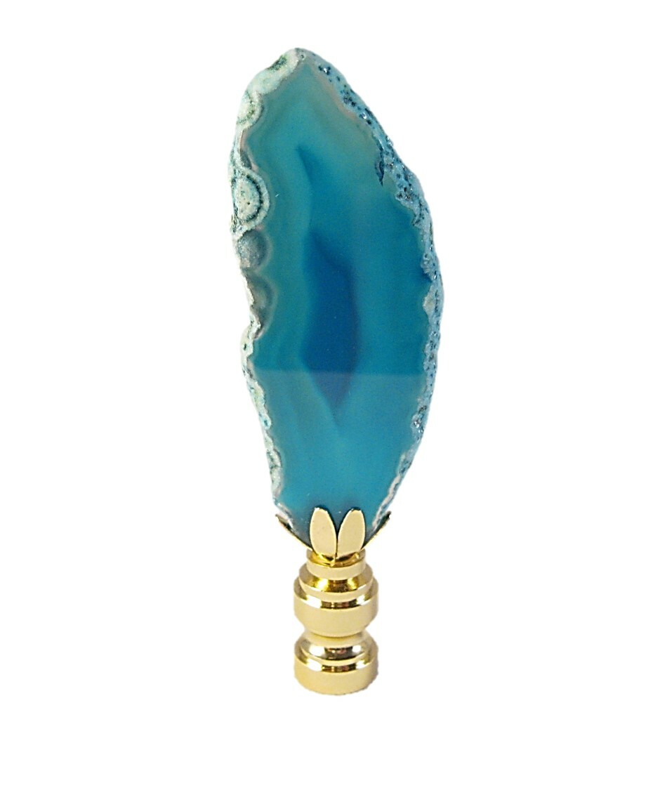 Lamp Finial-Natural BLUE/AQUA AGATE-Brass Base