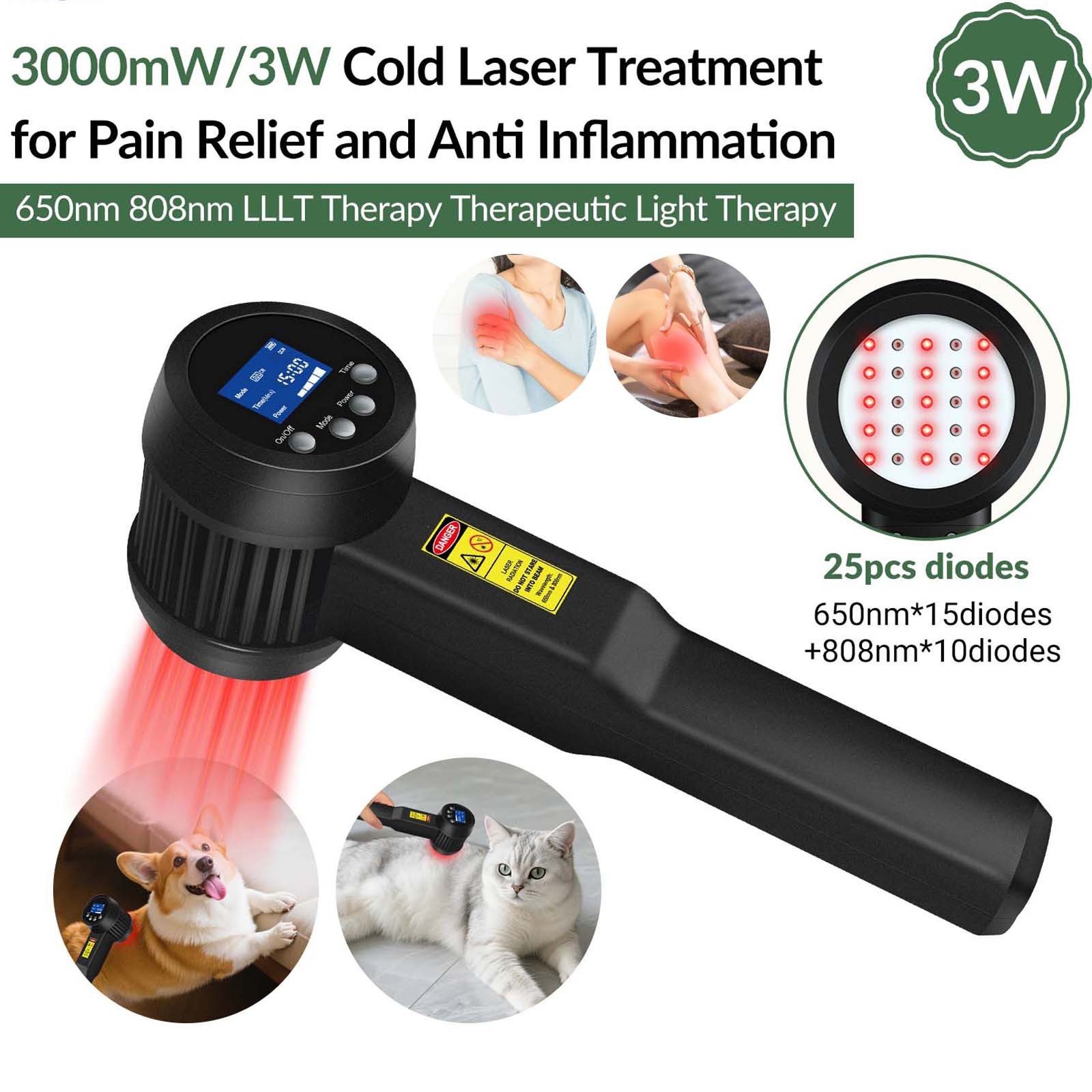 3000mW Multi Species Cold Laser Therapy Device Machine for Home Use Pain Support