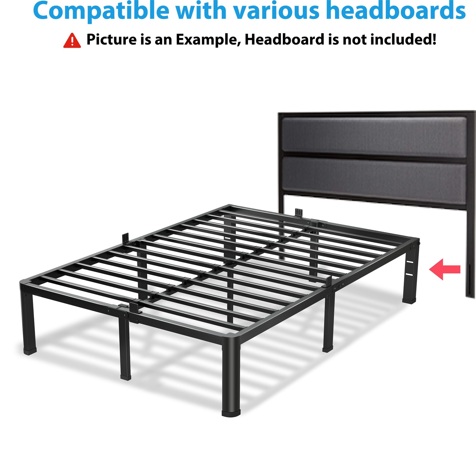 20 Inch Queen Bed Frame with Round Corners No Box Spring Needed