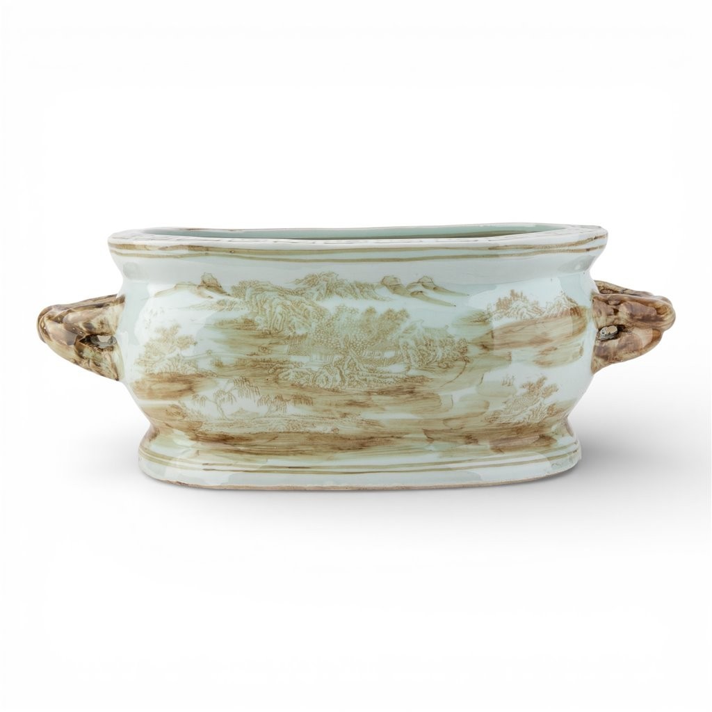 NEW CHINESE ORIENTAL brown nutmeg canton porcelain planter footbath