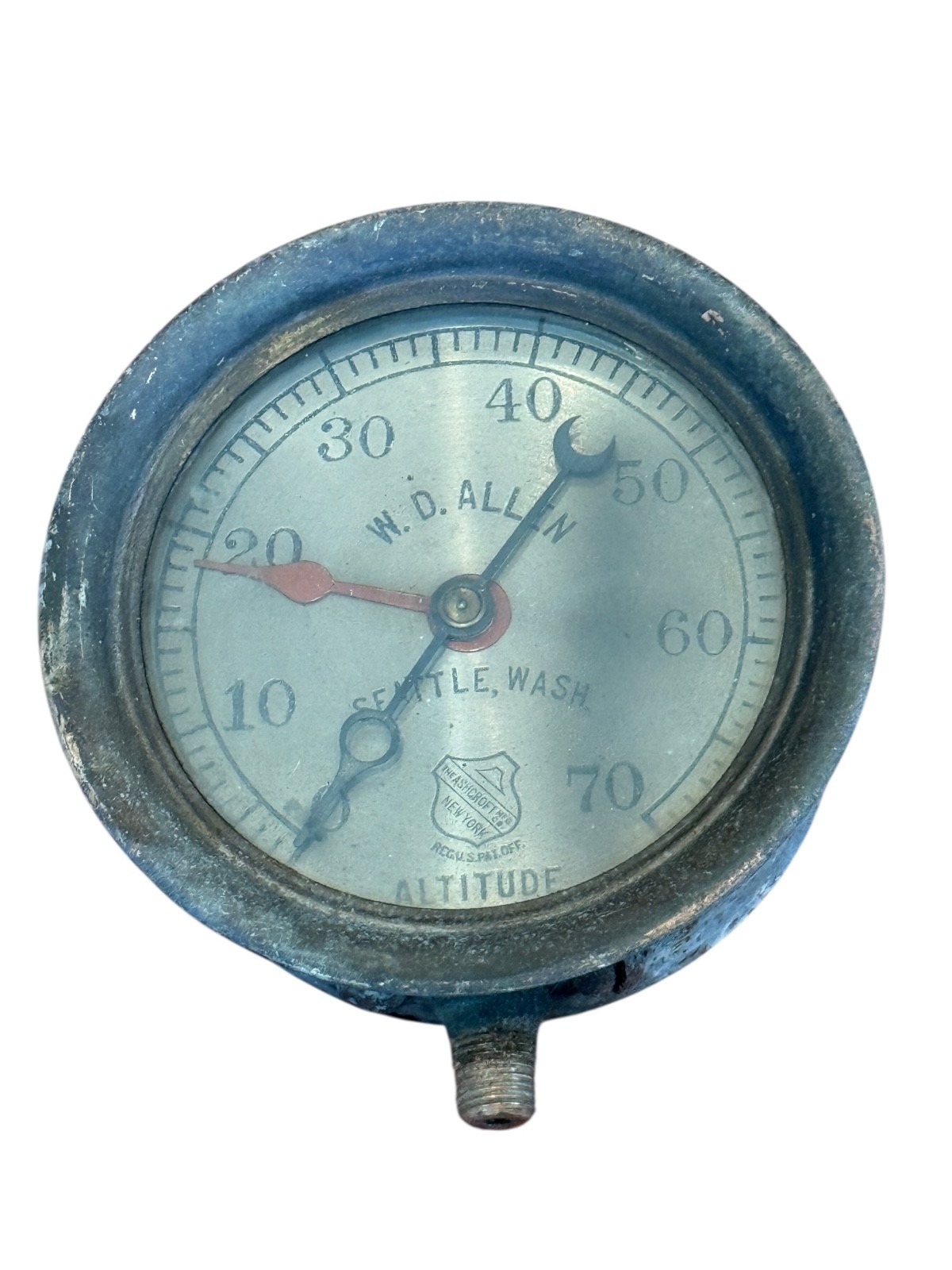 Vintage W. D. Allen Mfg. Co. Seattle Washington Brass Pressure Guage 70psi