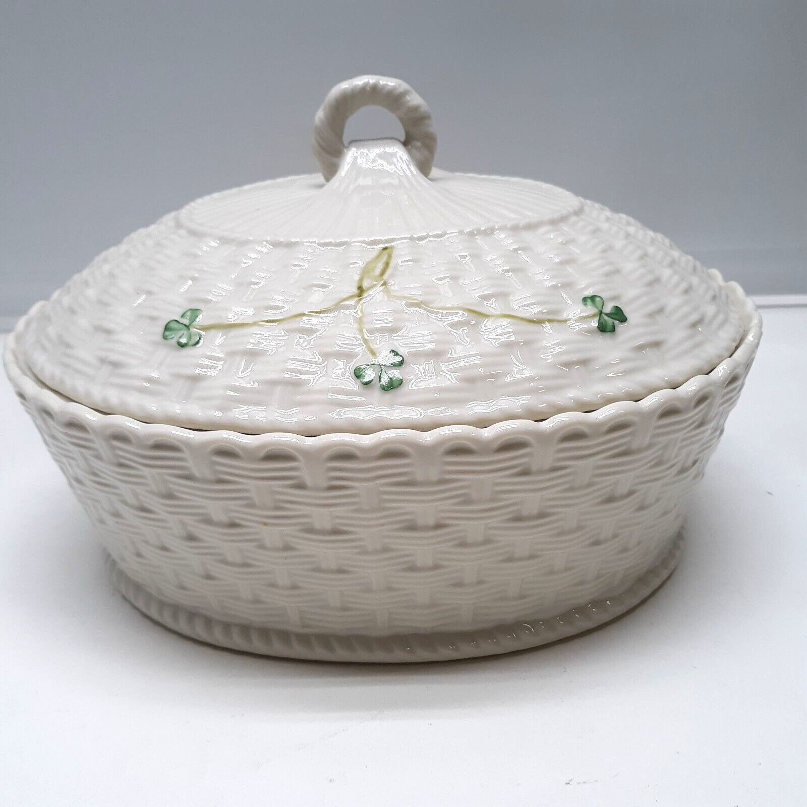 Belleek Shamrock Oval Covered Dish, Porcelain