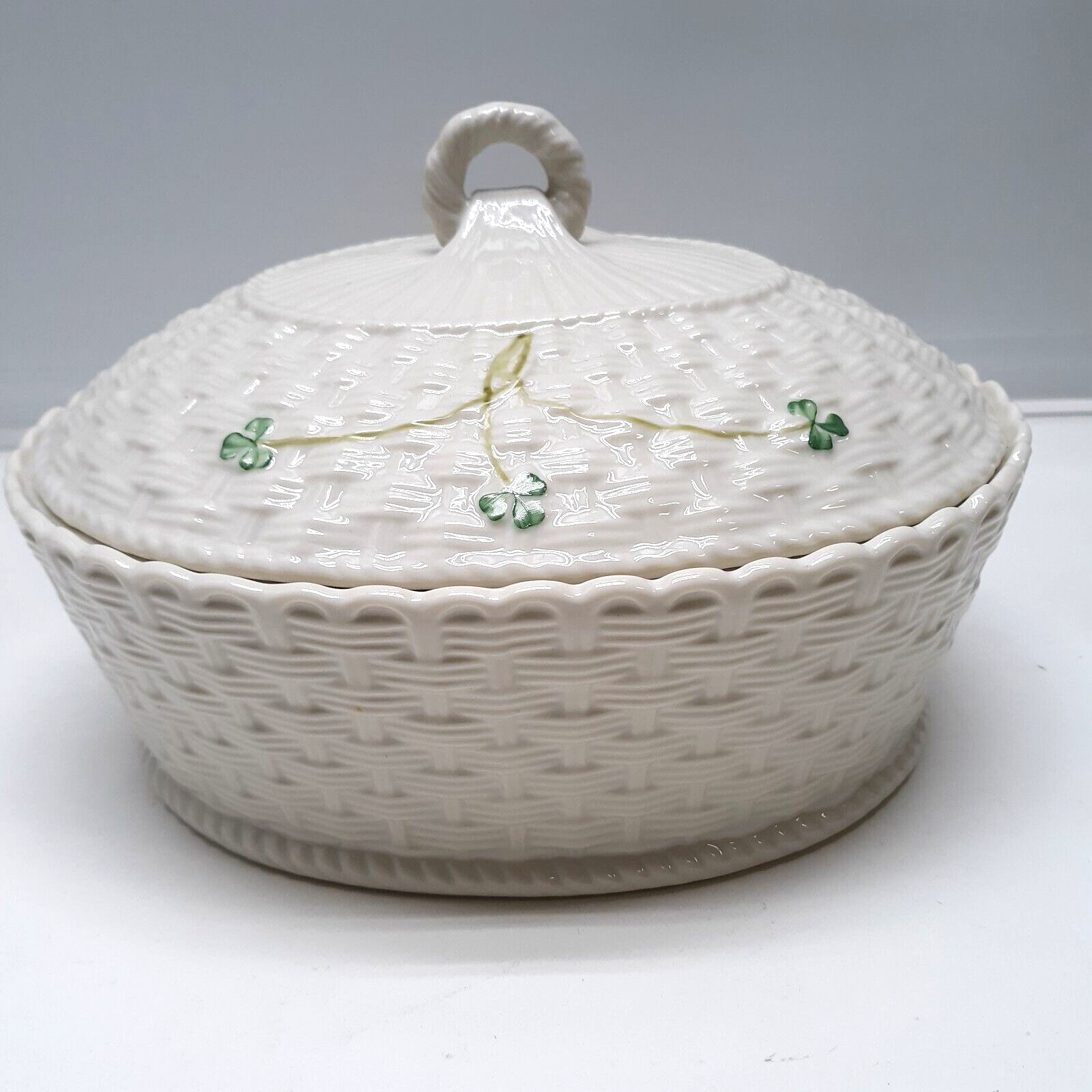 Belleek Shamrock Oval Covered Dish, Porcelain