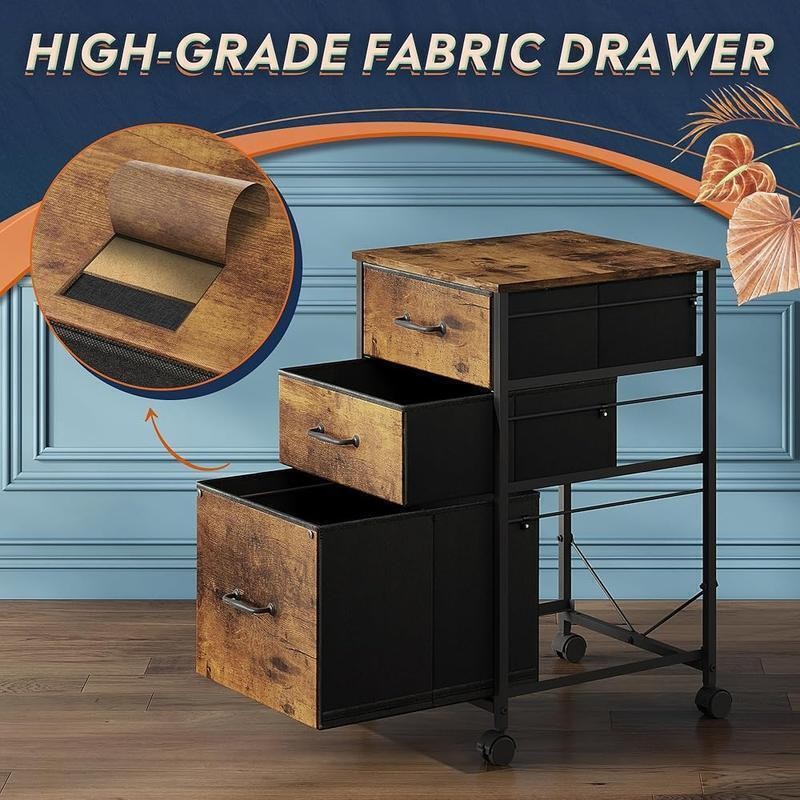 Mobile File Cabinet Rolling Printer Stand 3Drawer Fabric Vertical Filing Cabinet
