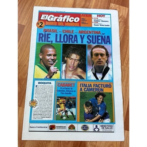 Vintage El Grafico Diario del Mundial 18 de Junio 1998 Rie ,Llora y Suena