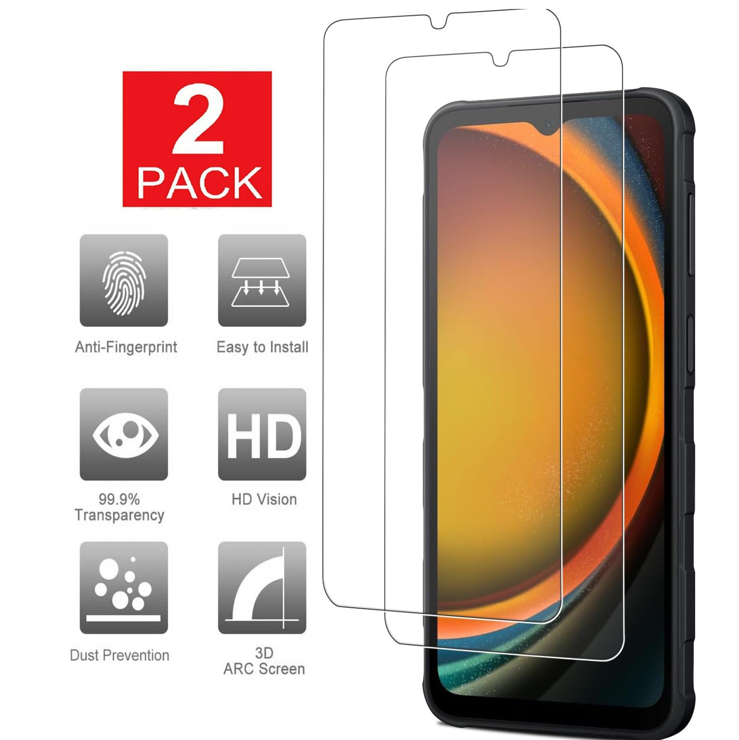 2Pack 9H Tempered Glass Screen Protector For Samsung Galaxy XCover 7 / 7 Pro