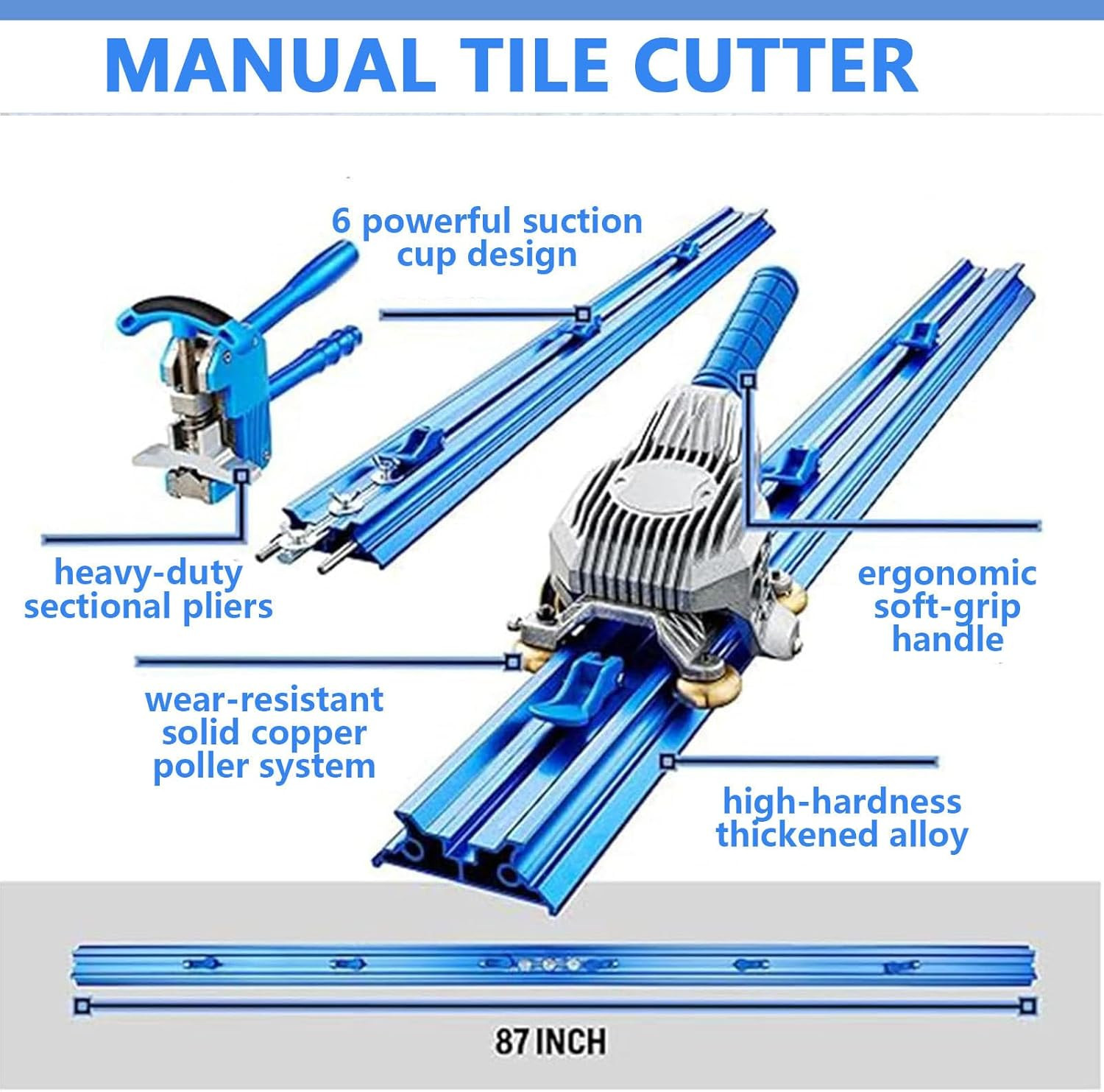 87-In Manual Tile Cutter for Large Format Ceramic & Porcelain Tile - Double Rail