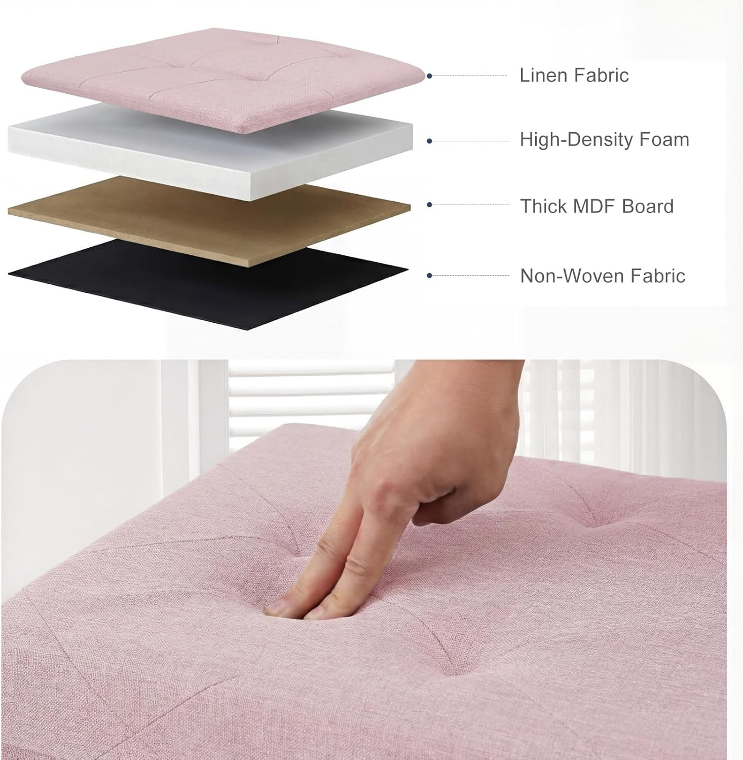 43In Foldable Storage Ottoman Bench, Storage Chest, Large End of Bed Foot Rest S