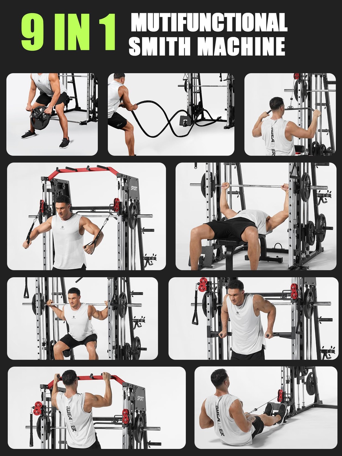 Smith Machine Strength Training Power Cage Lat-Pull Down System 2200lbSquat Rack
