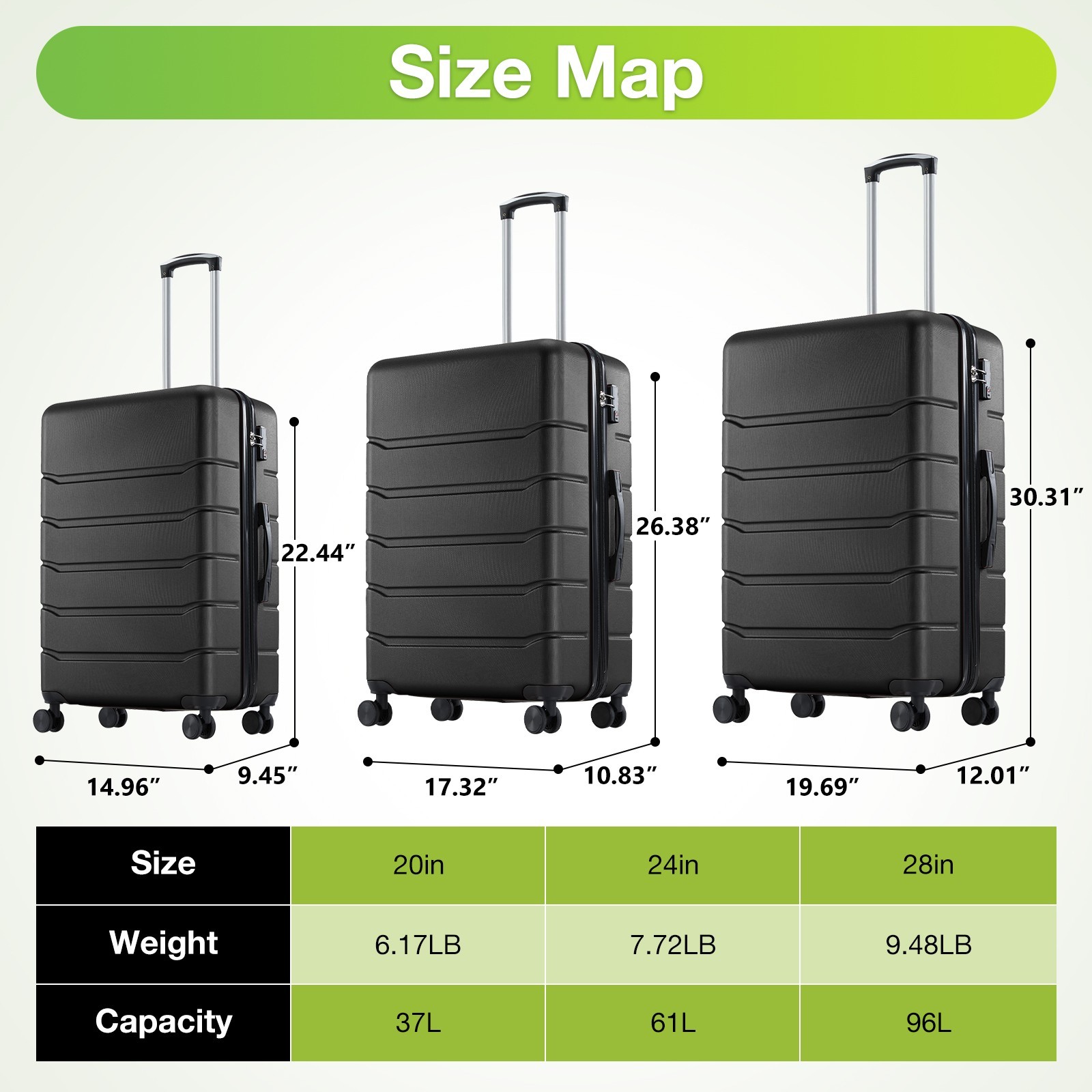 20 Inch Hardside Luggage, Expandable Rolling Luggage with TSA Lock Black/White