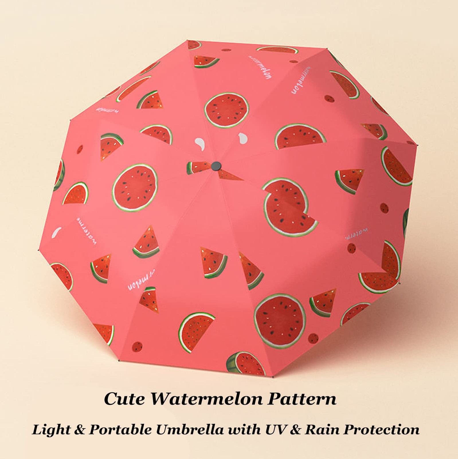 Manual Open Foldable Umbrella With Watermelon Pattern, One Size, Red